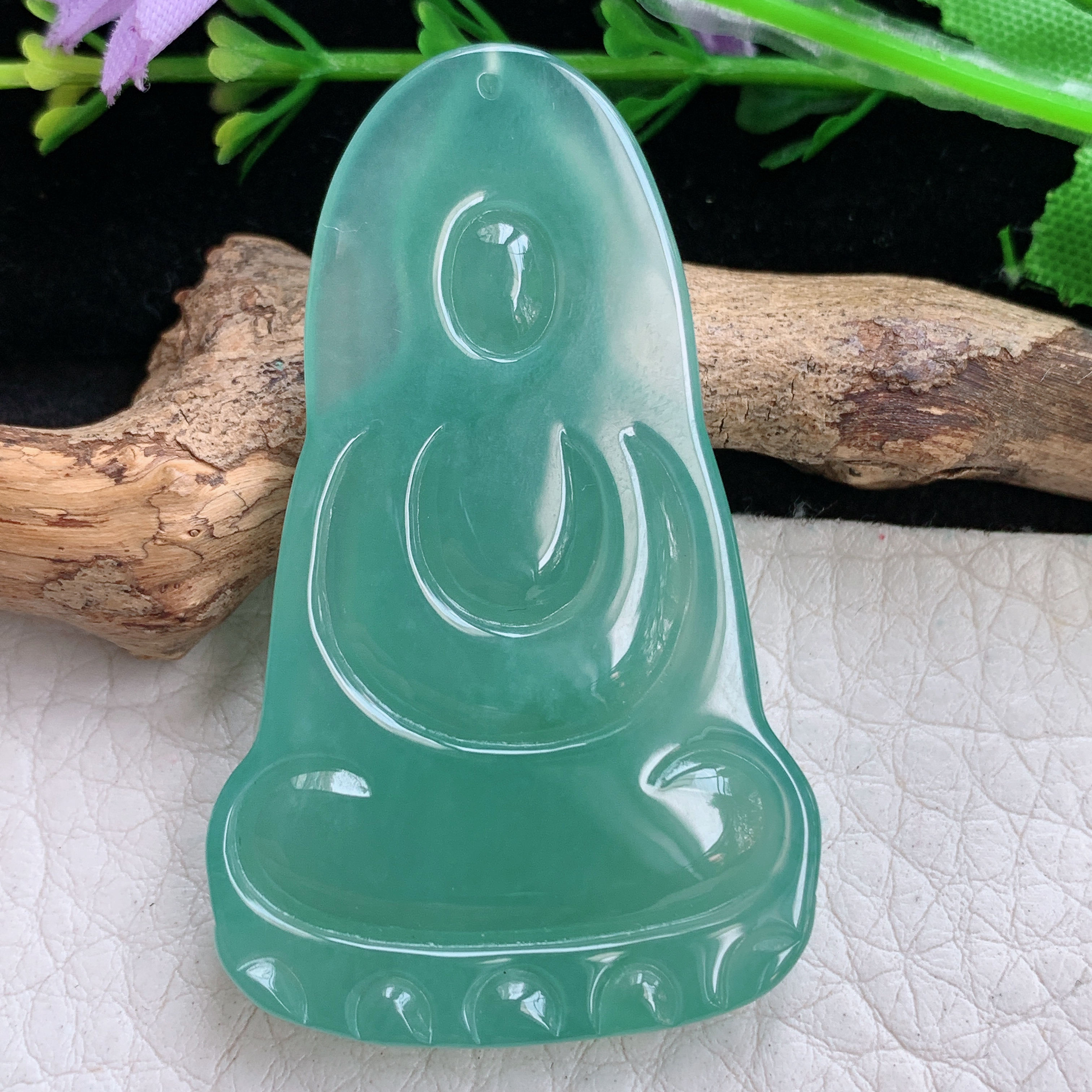 sd自然光50.2*30.8*5.8天然缅甸翡翠冰种油绿素衣观音吊坠 净瓶菩萨玉坠