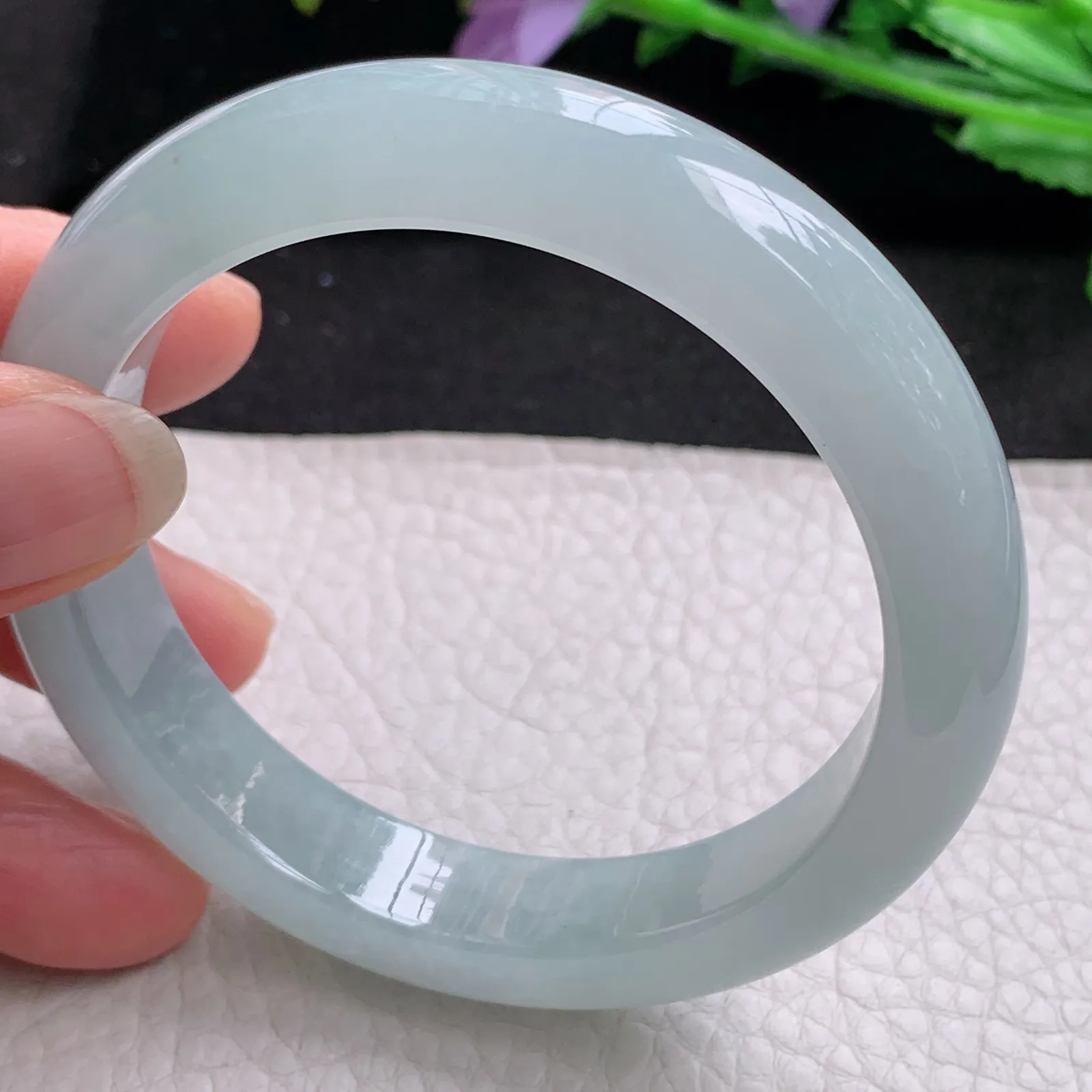 nr年轻清新款57.5*12.2*9平安镯 天然缅甸翡翠A货冰润清爽宽边玉手环