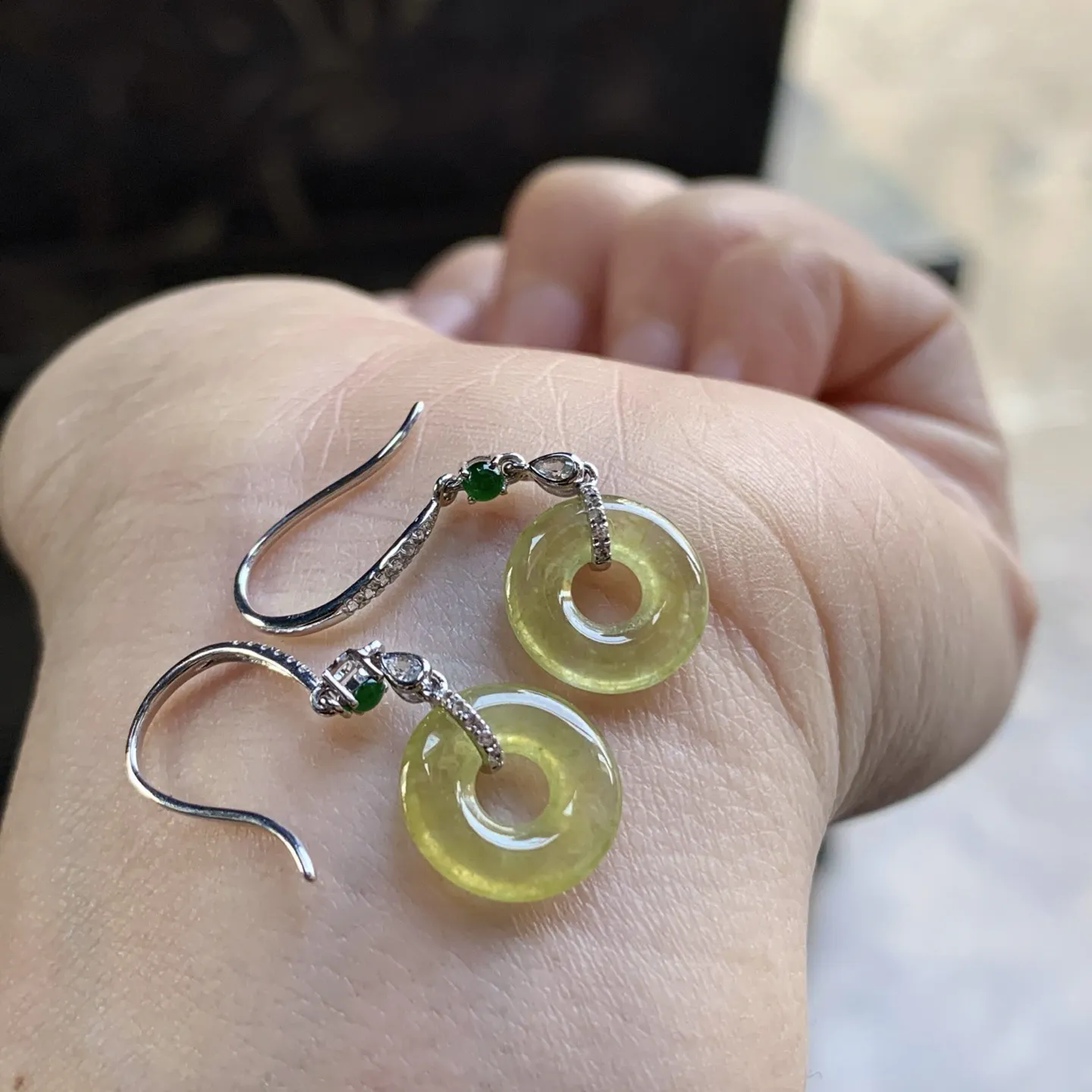 金钻镶嵌冰黄耳钩^_^冰透 清新 尺寸11.2-2裸石