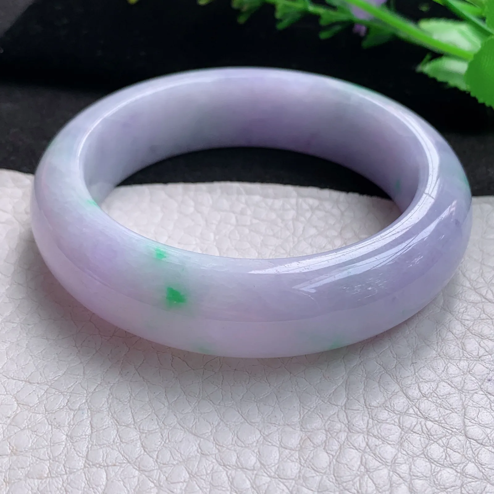 mq梦幻款57*16.3*9.7轮胎镯 天然缅甸翡翠A货细润厚装春带彩宽边玉手环