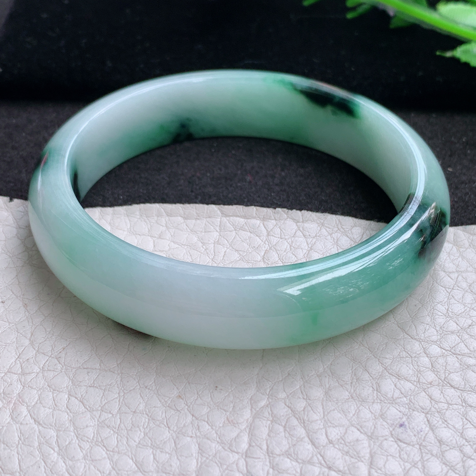 yw飘花款57.5*13.5*7.4平安镯 天然缅甸翡翠A货细润飘逸宽边玉手环