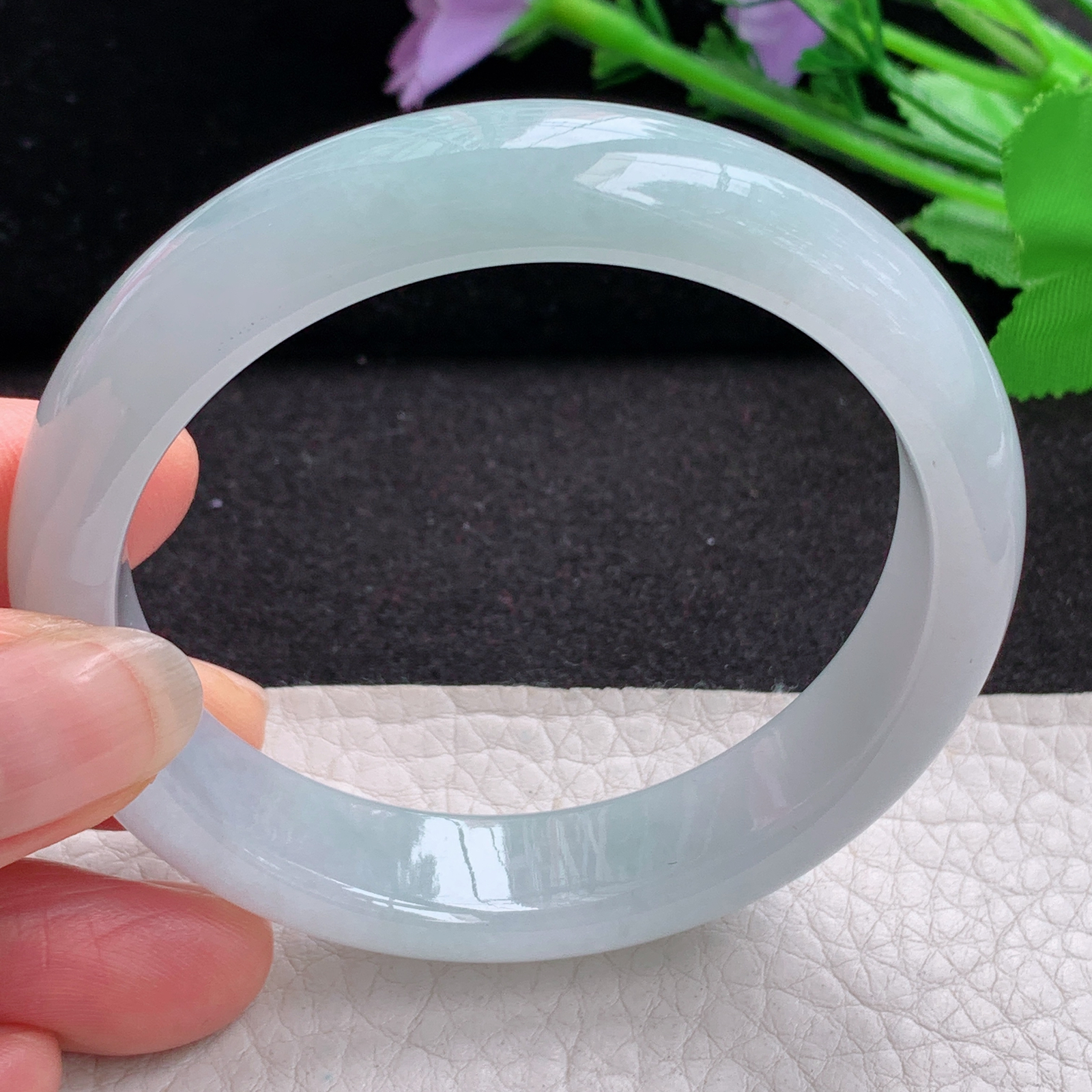 xx晴美55.5*13*7.6平安镯 天然缅甸翡翠A货冰胶晴美宽边玉手环