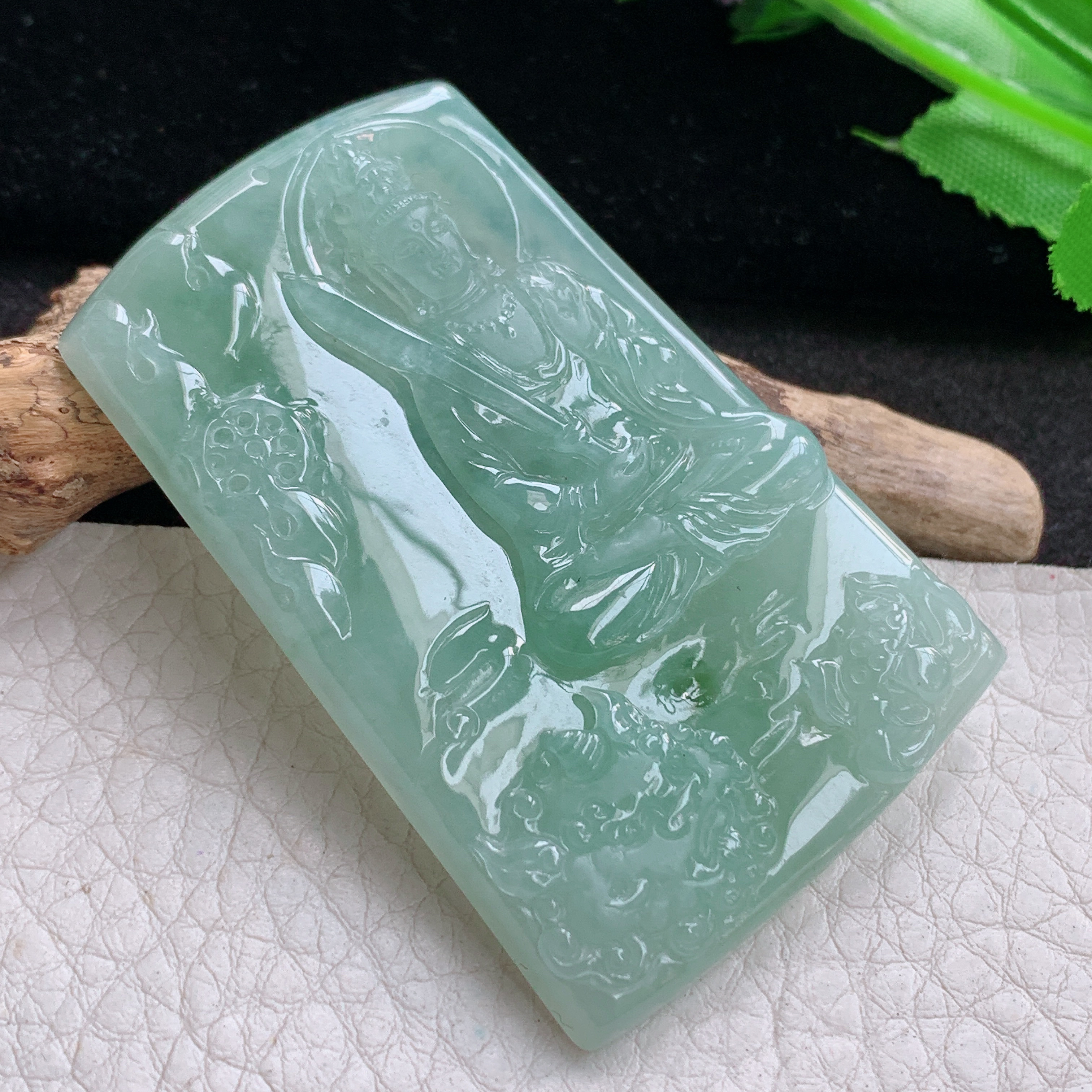 ktj自然光59.5*39*6天然缅甸翡翠冰透文殊观音菩萨吊坠 本命年生肖守护神