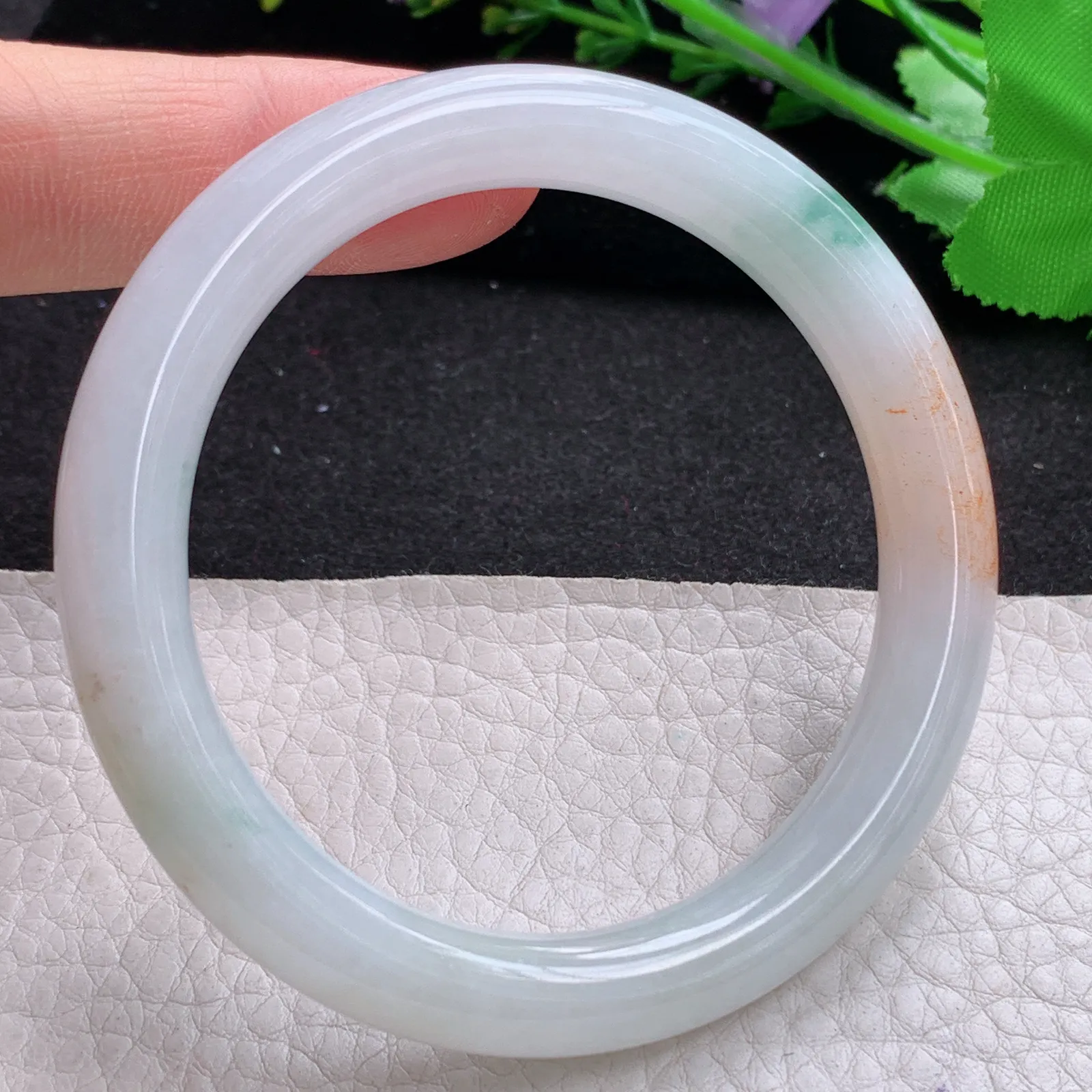 mq三彩款55*9.5*8.8叮当镯 天然缅甸翡翠A货细润圆条美人镯