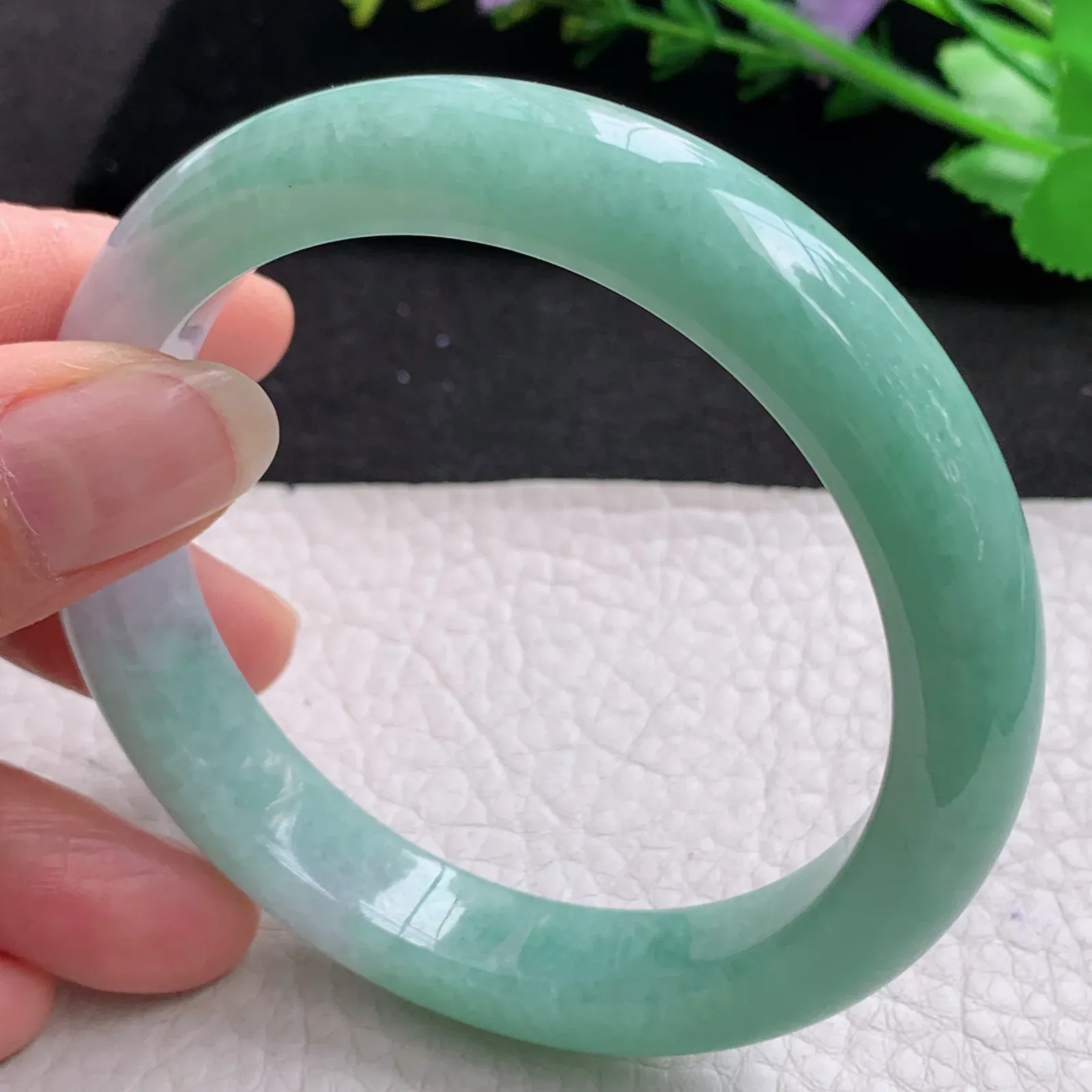 mq招财镯59*11.3*9平安镯 天然缅甸翡翠A货细润半山水宽边玉手环