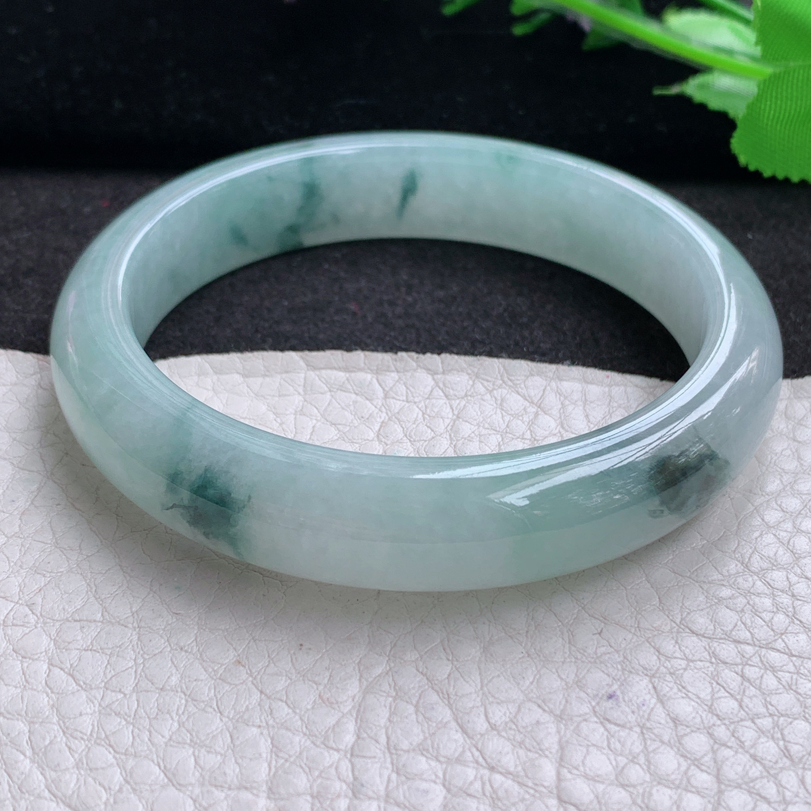 xx冰润飘逸款58.5*12.8*8.6平安镯 天然缅甸翡翠A货细润冰飘花宽边玉手环