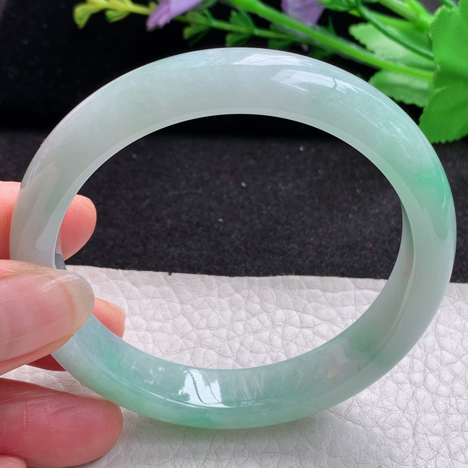 xx清新年轻款57.5*12*7.8平安镯 天然缅甸翡翠A货细润飘绿宽边玉手环