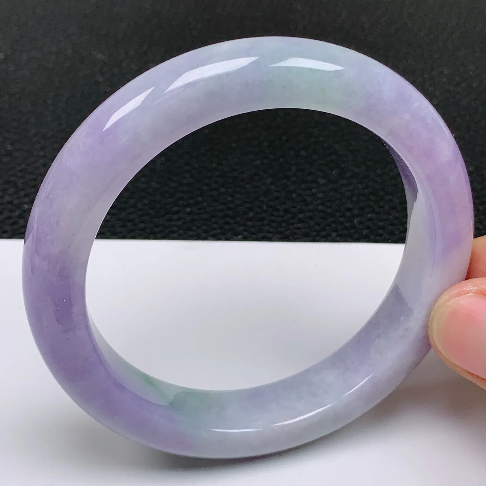 57～58圈口 天然翡翠老坑紫罗兰春带彩正圈手镯 尺寸57.8/12.6/9.5mm