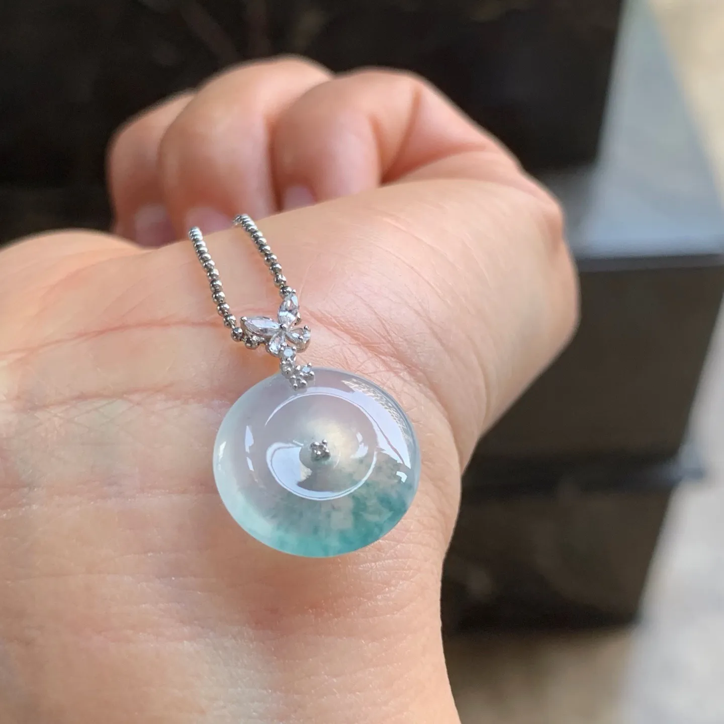 冰种飘花平安扣 18K金镶嵌