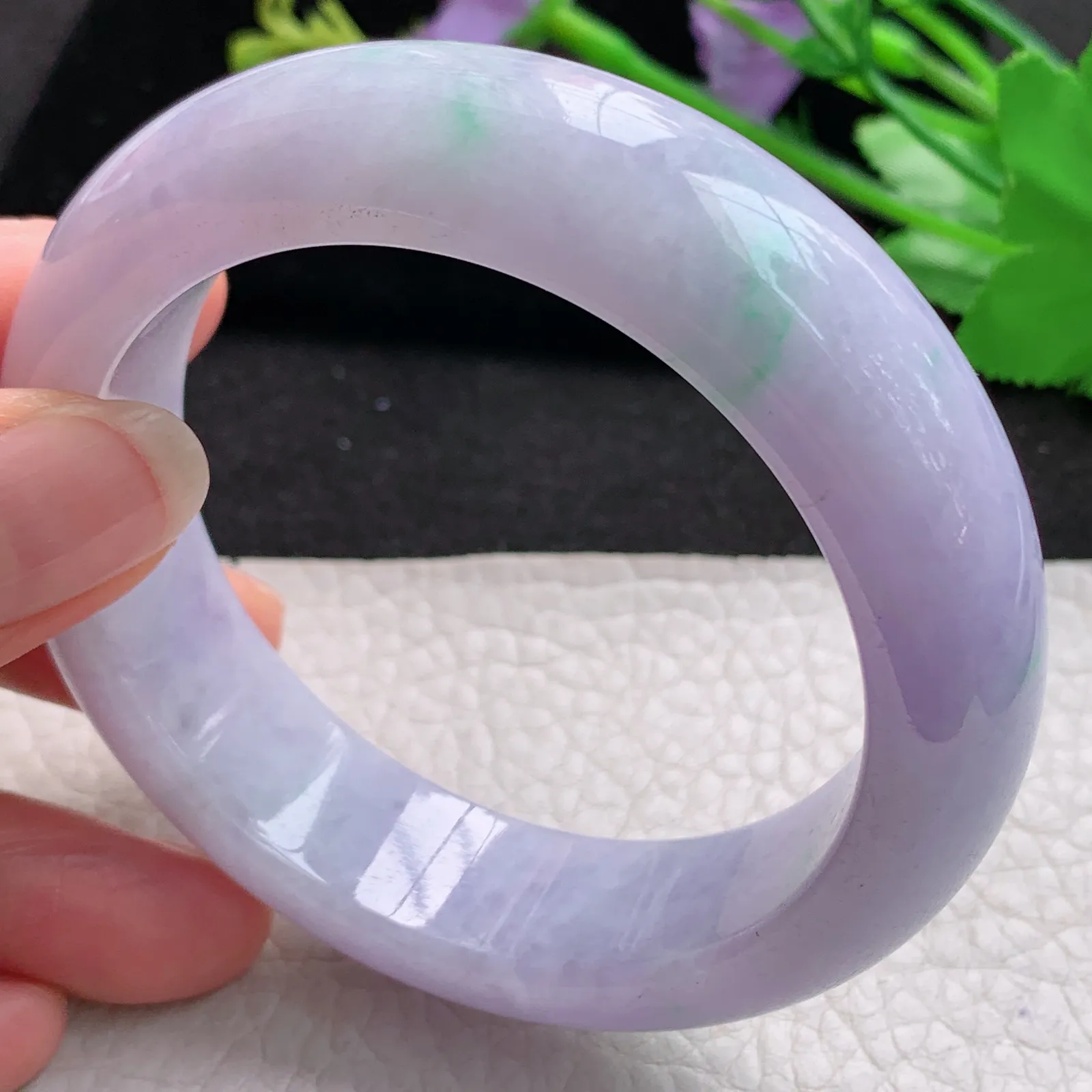 mq梦幻款57*16.3*9.7轮胎镯 天然缅甸翡翠A货细润厚装春带彩宽边玉手环