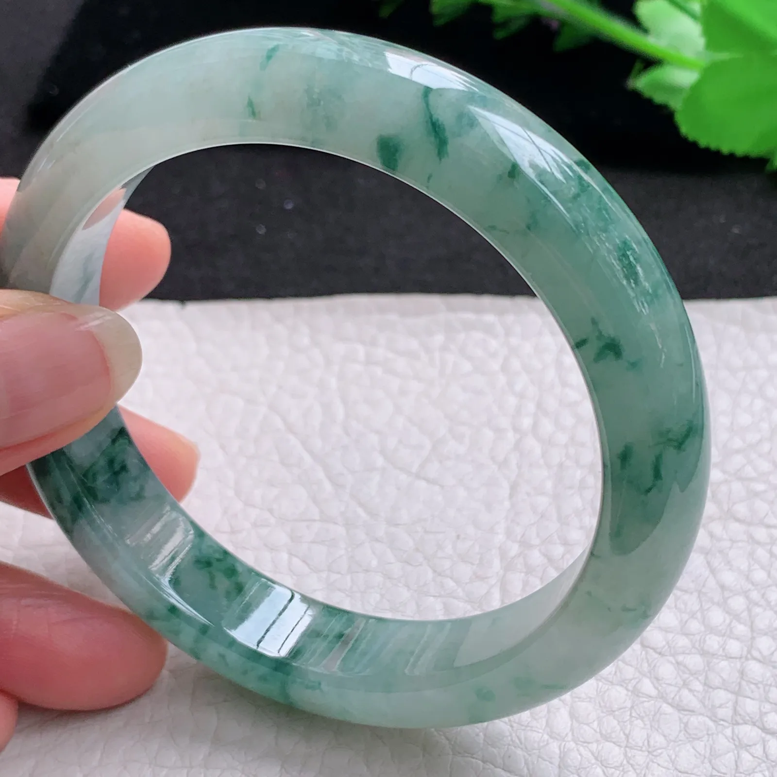mq大圈口飘花款60*12.8*9平安镯 天然缅甸翡翠A货冰润大气飘逸宽边玉手环