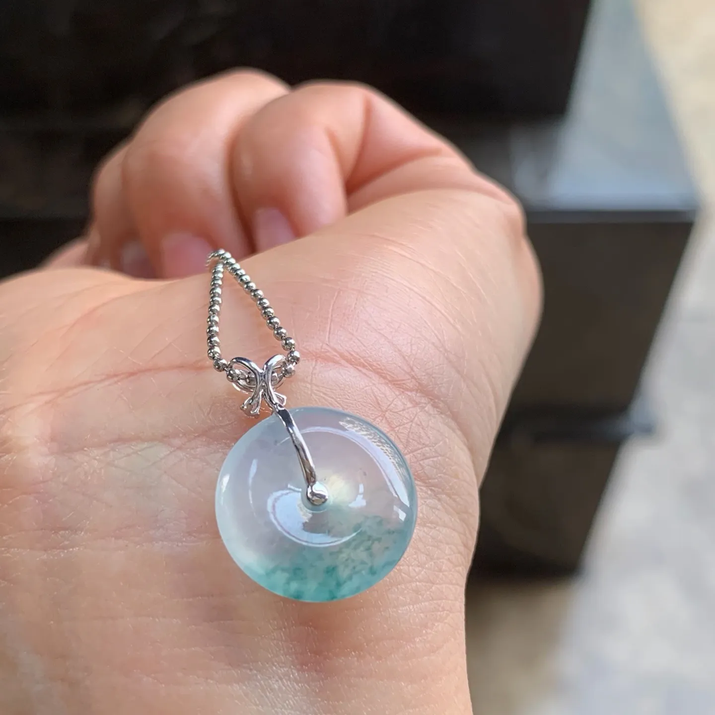 冰种飘花平安扣 18K金镶嵌