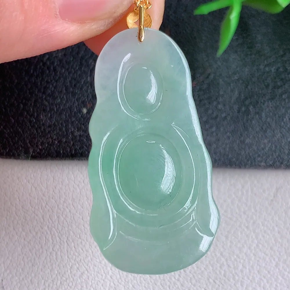 18k金财神爷吊坠 玉质细腻 色泽清新艳丽 W141.2  尺寸：35.5-19-5.8mm