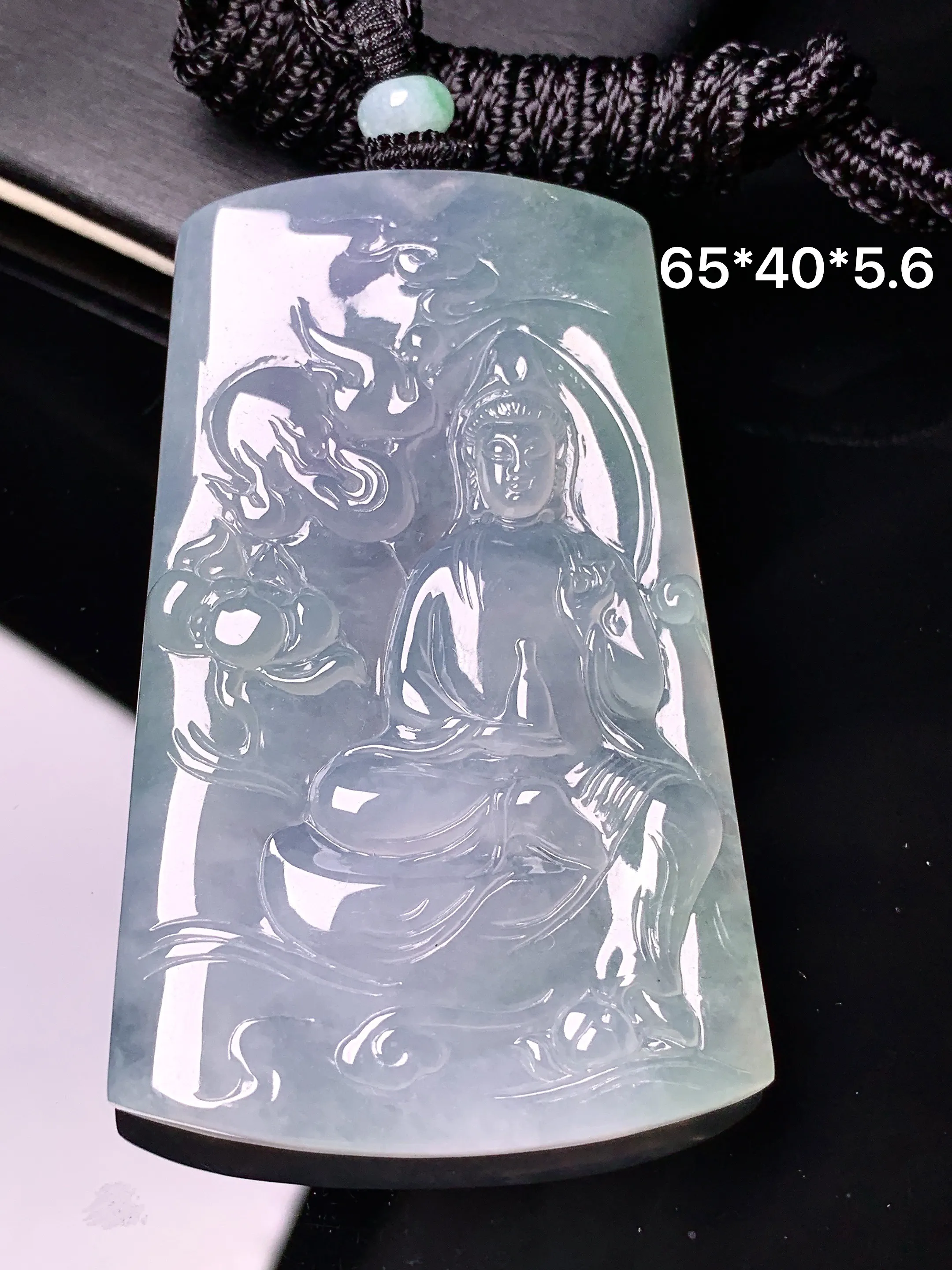 冰种观音菩萨吊坠 玉质细腻清新 水润亮眼 整体尺寸65*40*5.6