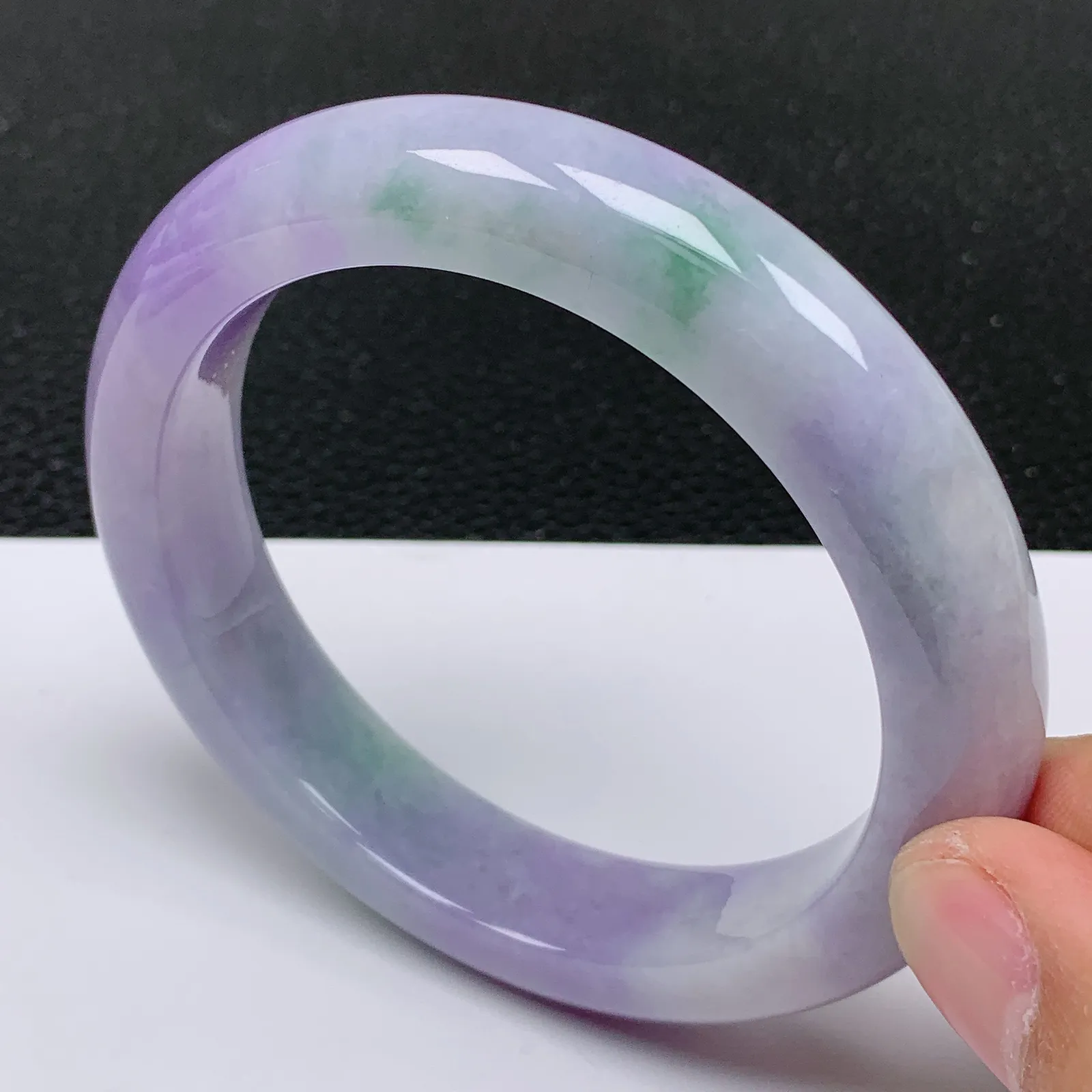 57～58圈口 天然翡翠老坑紫罗兰春带彩正圈手镯 尺寸57.8/12.6/9.5mm