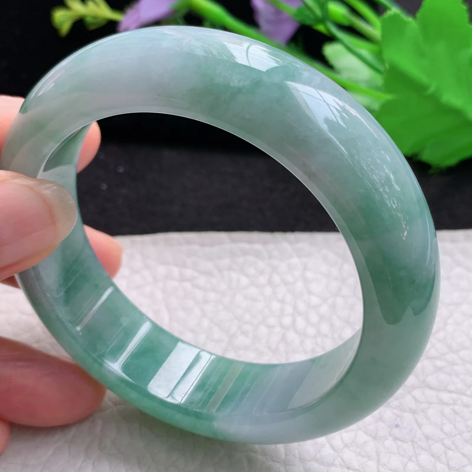 mq清新款55.3*16.2*9轮胎镯 天然缅甸翡翠A货细润厚装宽边玉手环