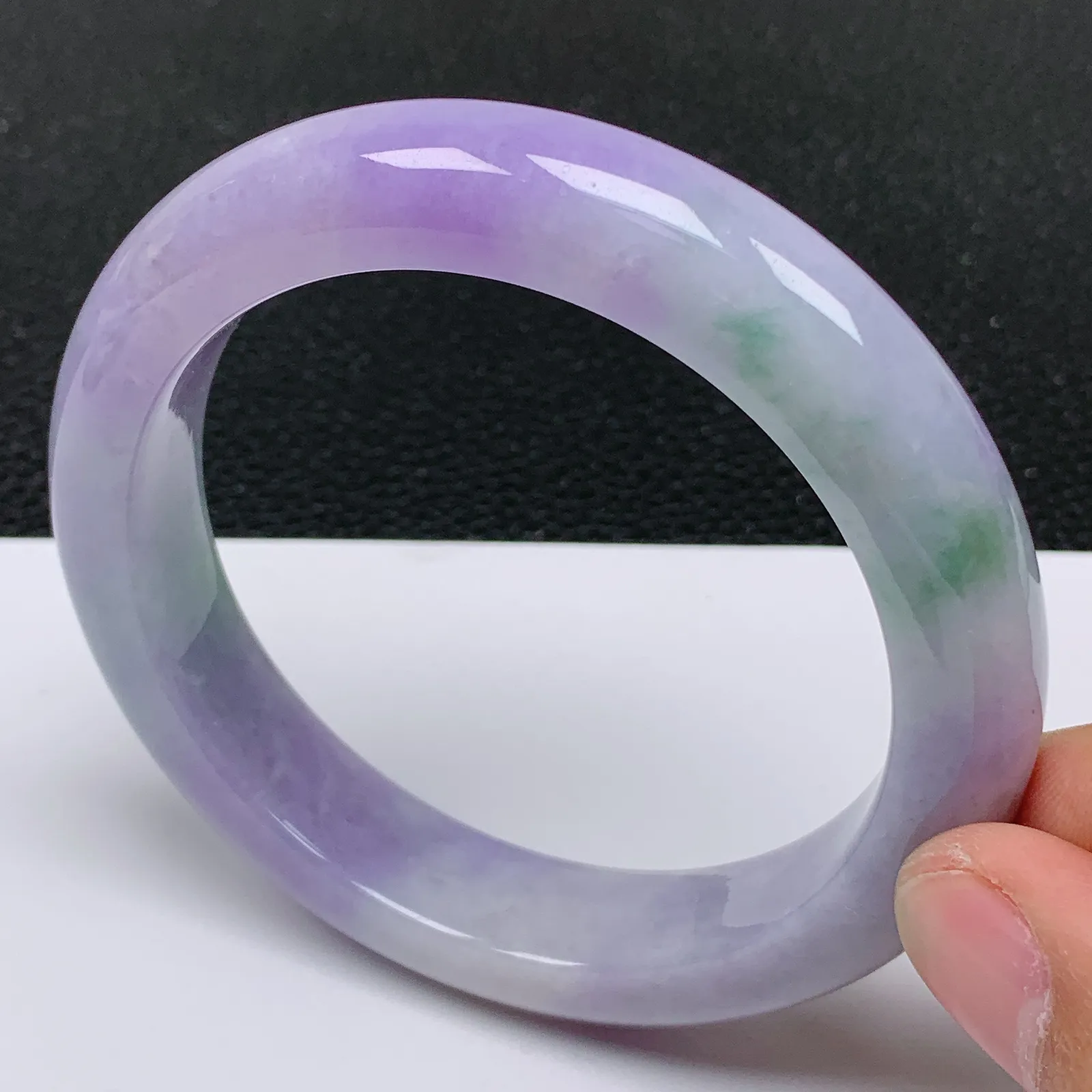 57～58圈口 天然翡翠老坑紫罗兰春带彩正圈手镯 尺寸57.8/12.6/9.5mm