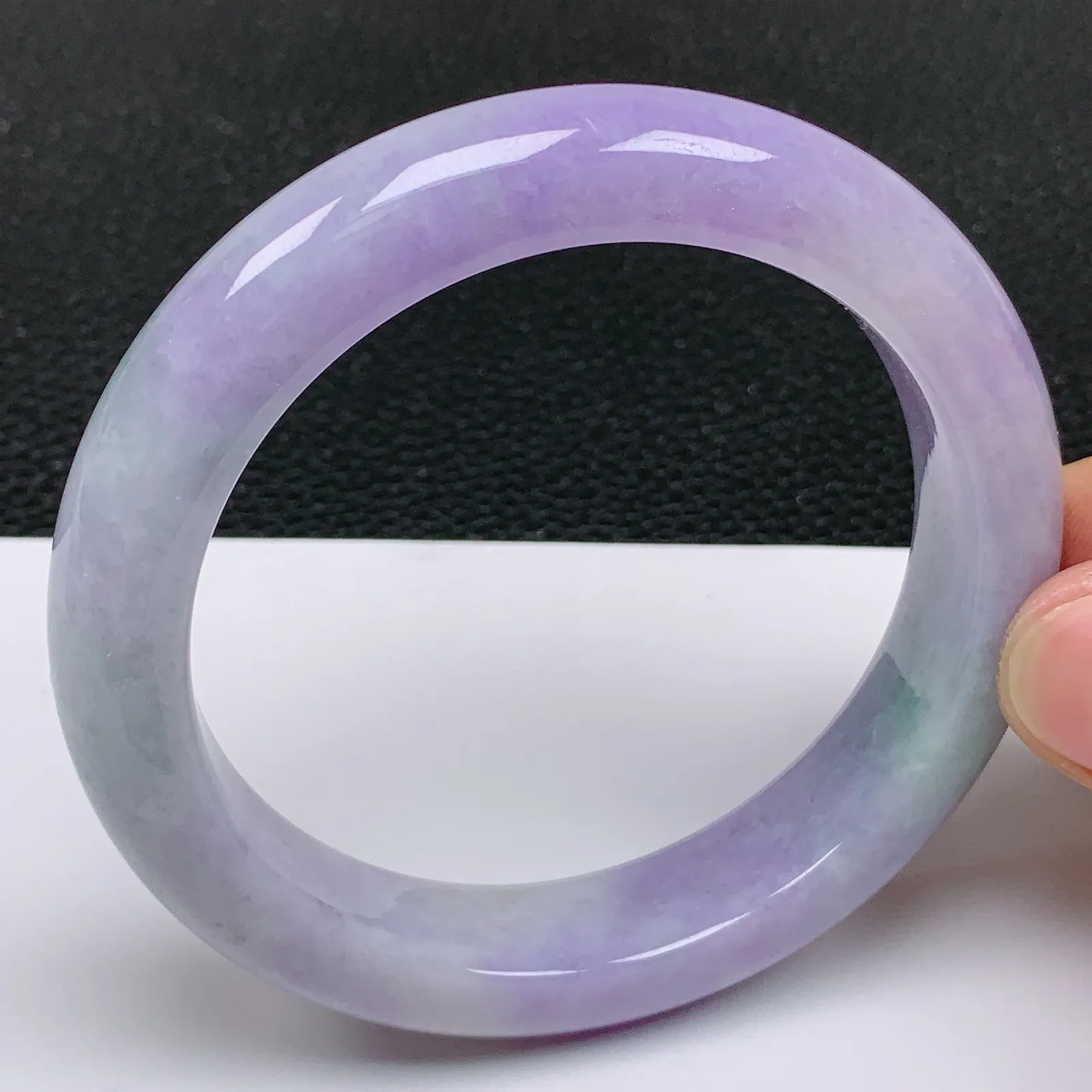 57～58圈口 天然翡翠老坑紫罗兰春带彩正圈手镯 尺寸57.8/12.6/9.5mm