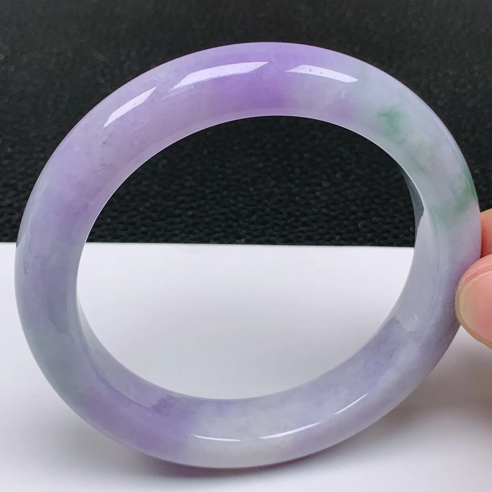 57～58圈口 天然翡翠老坑紫罗兰春带彩正圈手镯 尺寸57.8/12.6/9.5mm