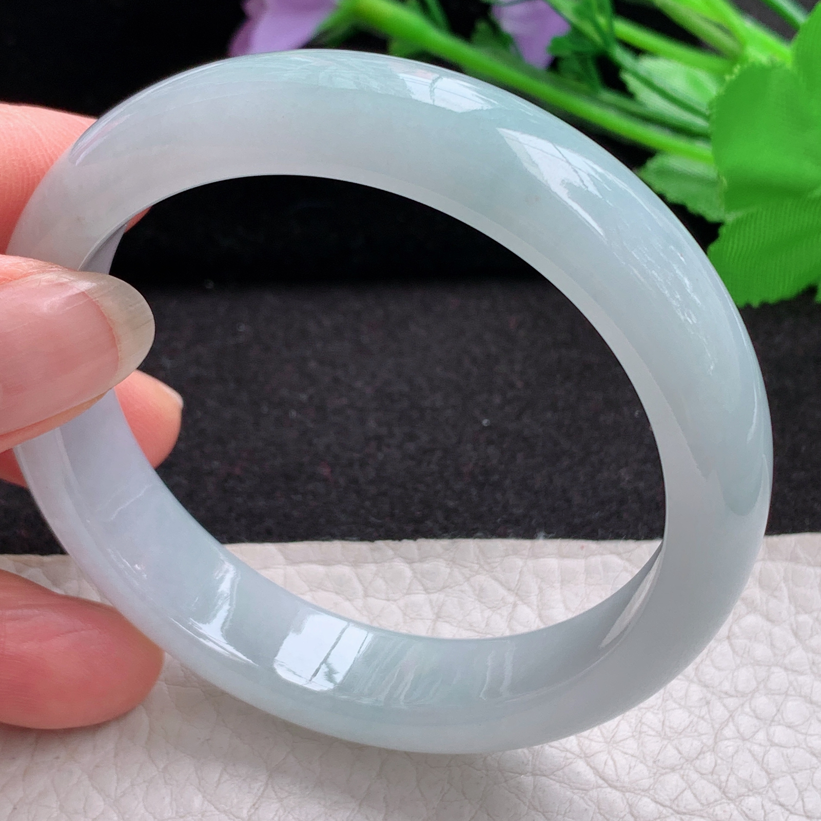 xx晴美55.5*13*7.6平安镯 天然缅甸翡翠A货冰胶晴美宽边玉手环