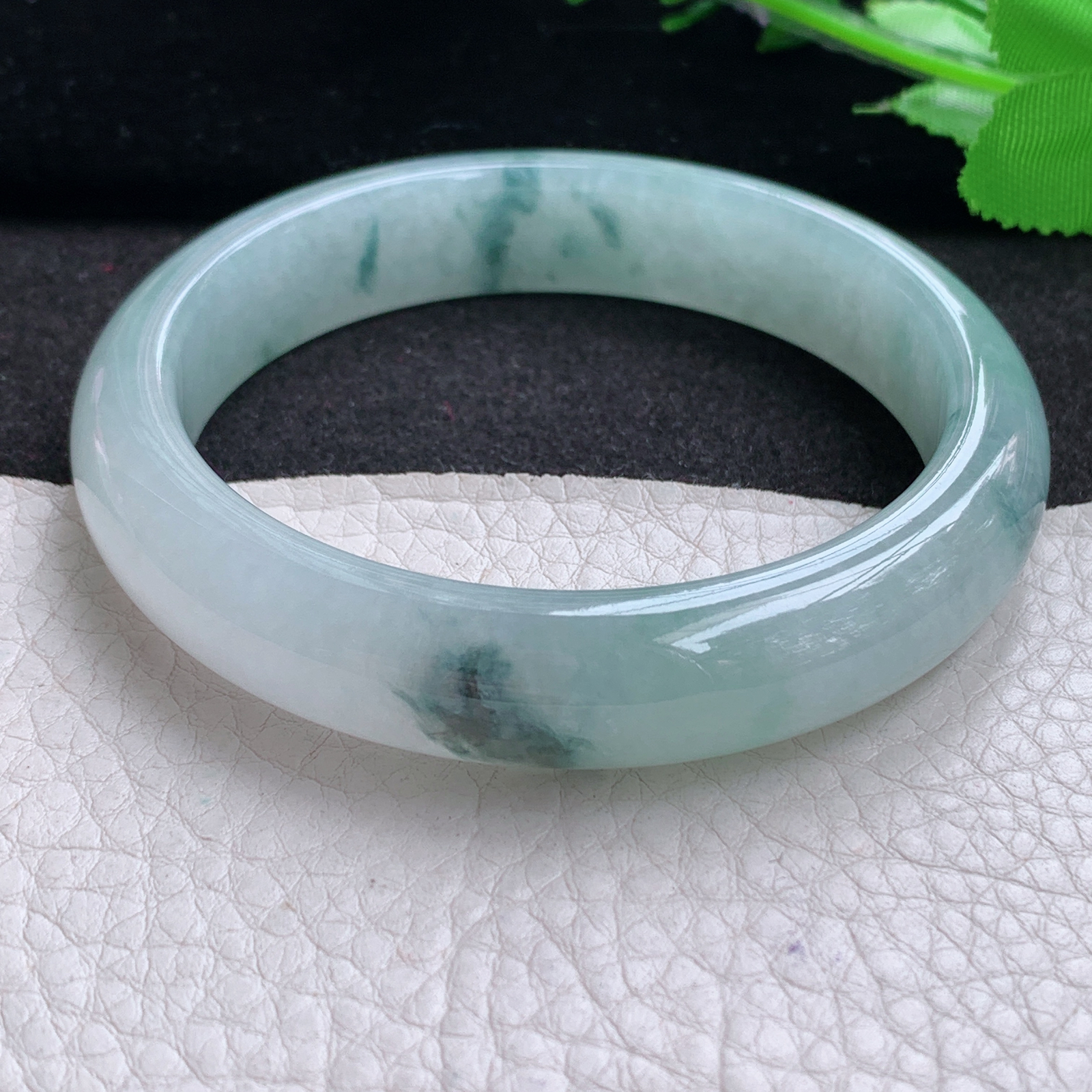 xx冰润飘逸款58.5*12.8*8.6平安镯 天然缅甸翡翠A货细润冰飘花宽边玉手环