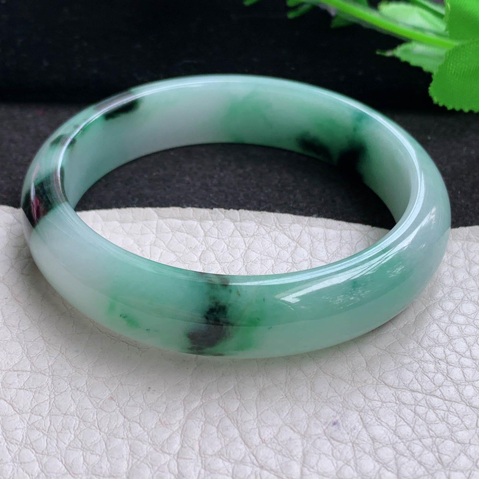 yw飘花款57.5*13.5*7.4平安镯 天然缅甸翡翠A货细润飘逸宽边玉手环