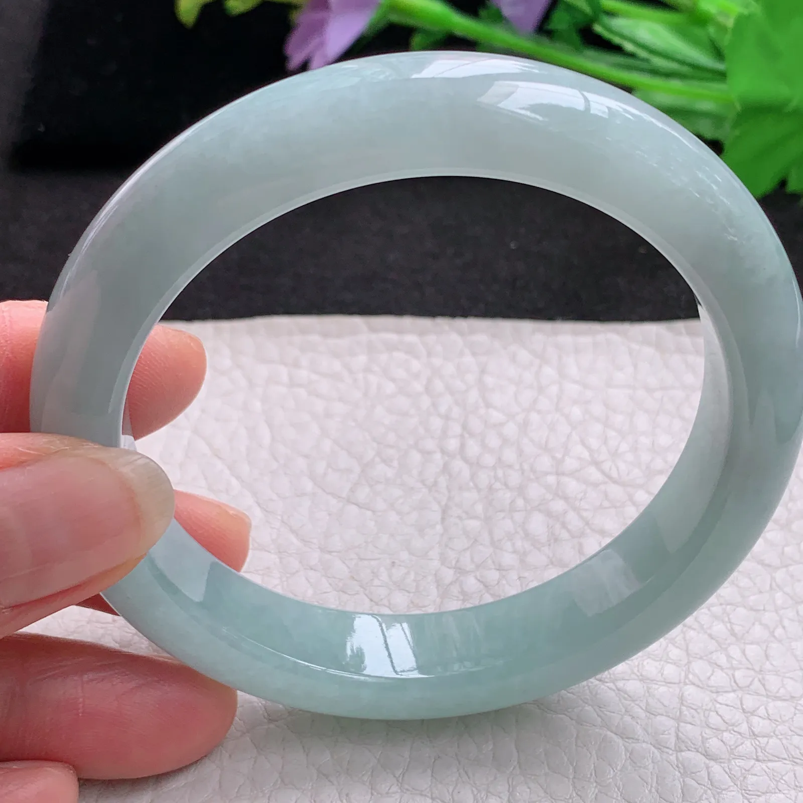 nr年轻清新款59*12.2*9.2平安镯 天然缅甸翡翠A货水润天空蓝宽边玉手环