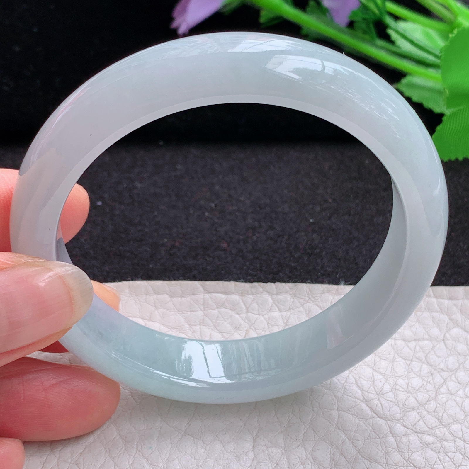 xx晴美55.5*13*7.6平安镯 天然缅甸翡翠A货冰胶晴美宽边玉手环