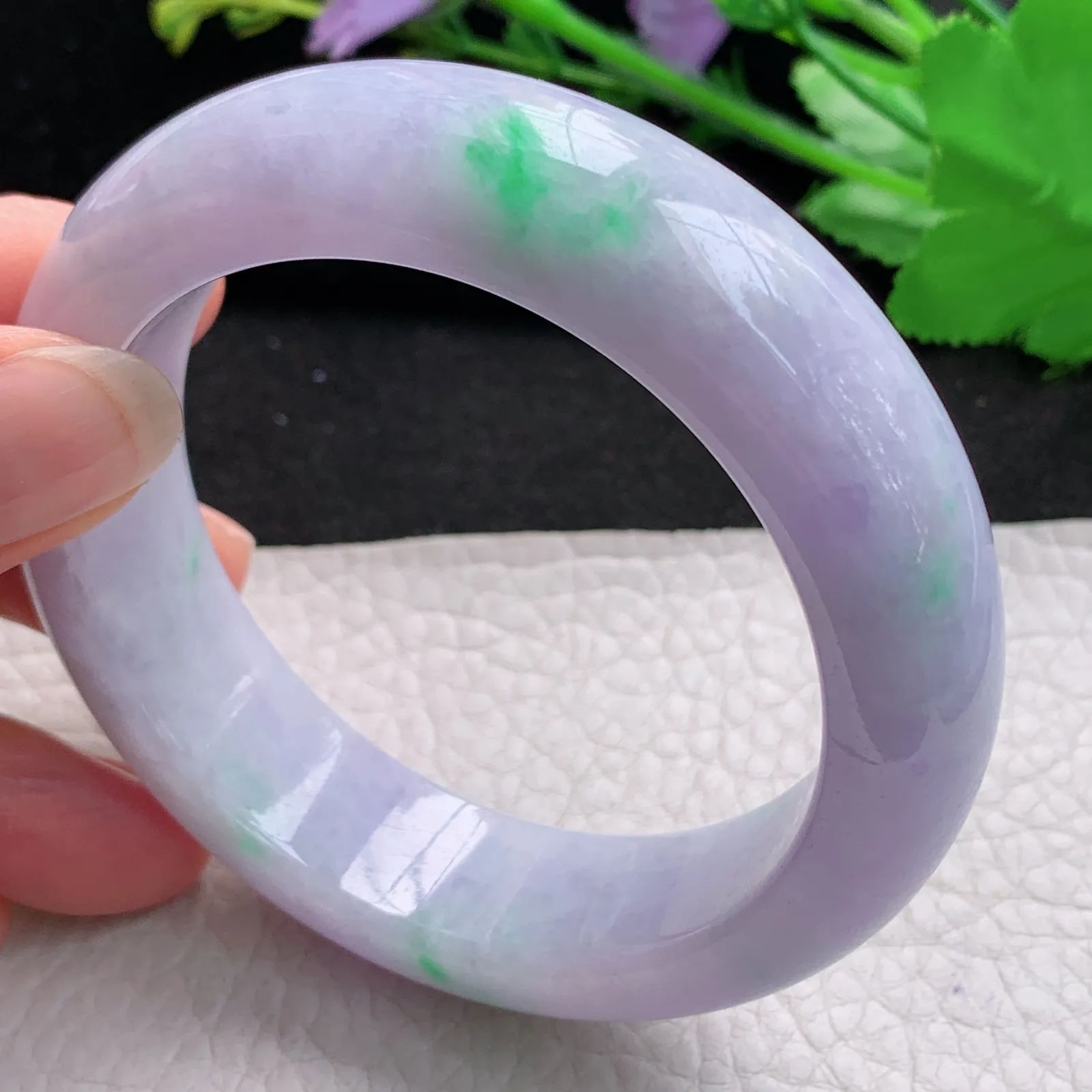 mq梦幻款57*16.3*9.7轮胎镯 天然缅甸翡翠A货细润厚装春带彩宽边玉手环