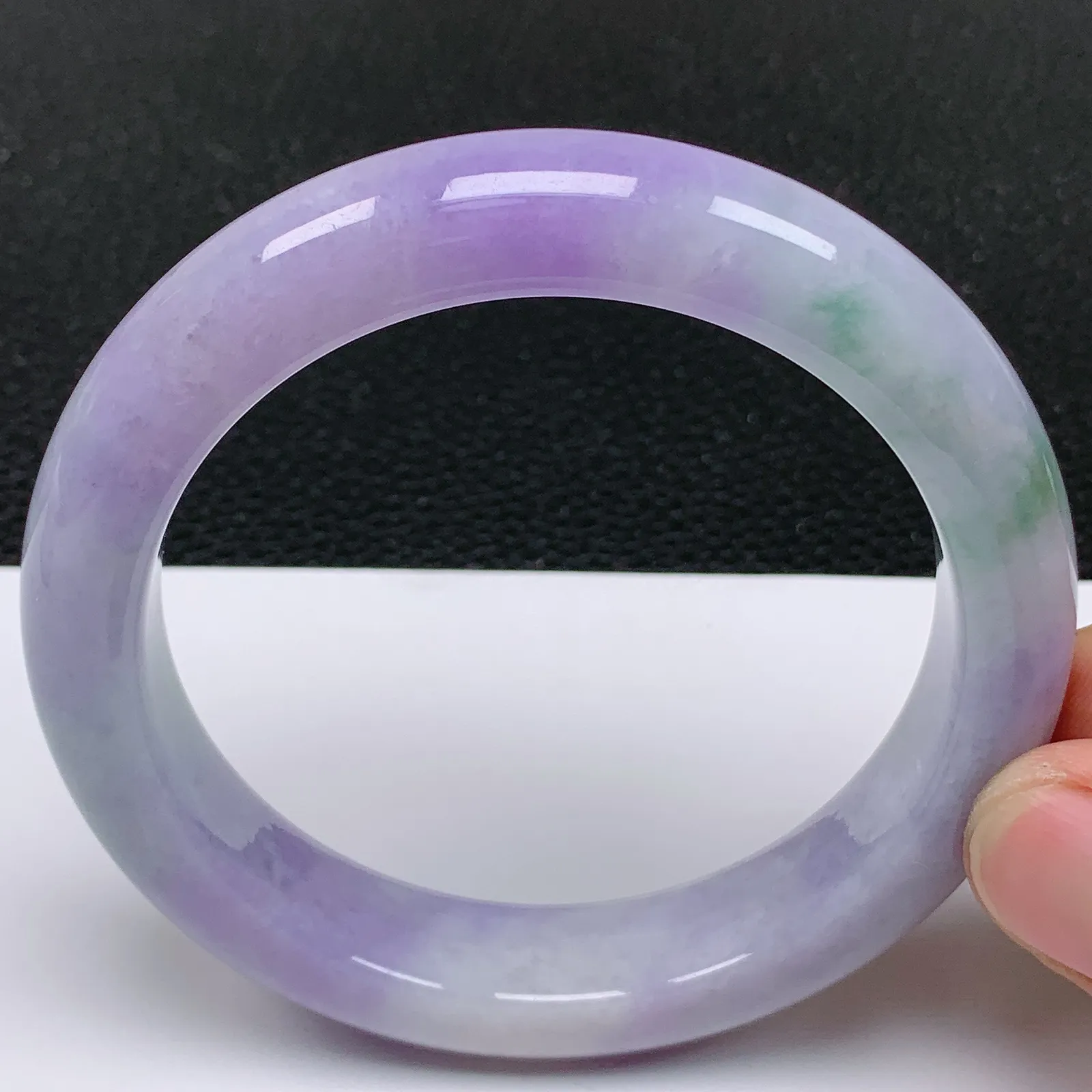 57～58圈口 天然翡翠老坑紫罗兰春带彩正圈手镯 尺寸57.8/12.6/9.5mm