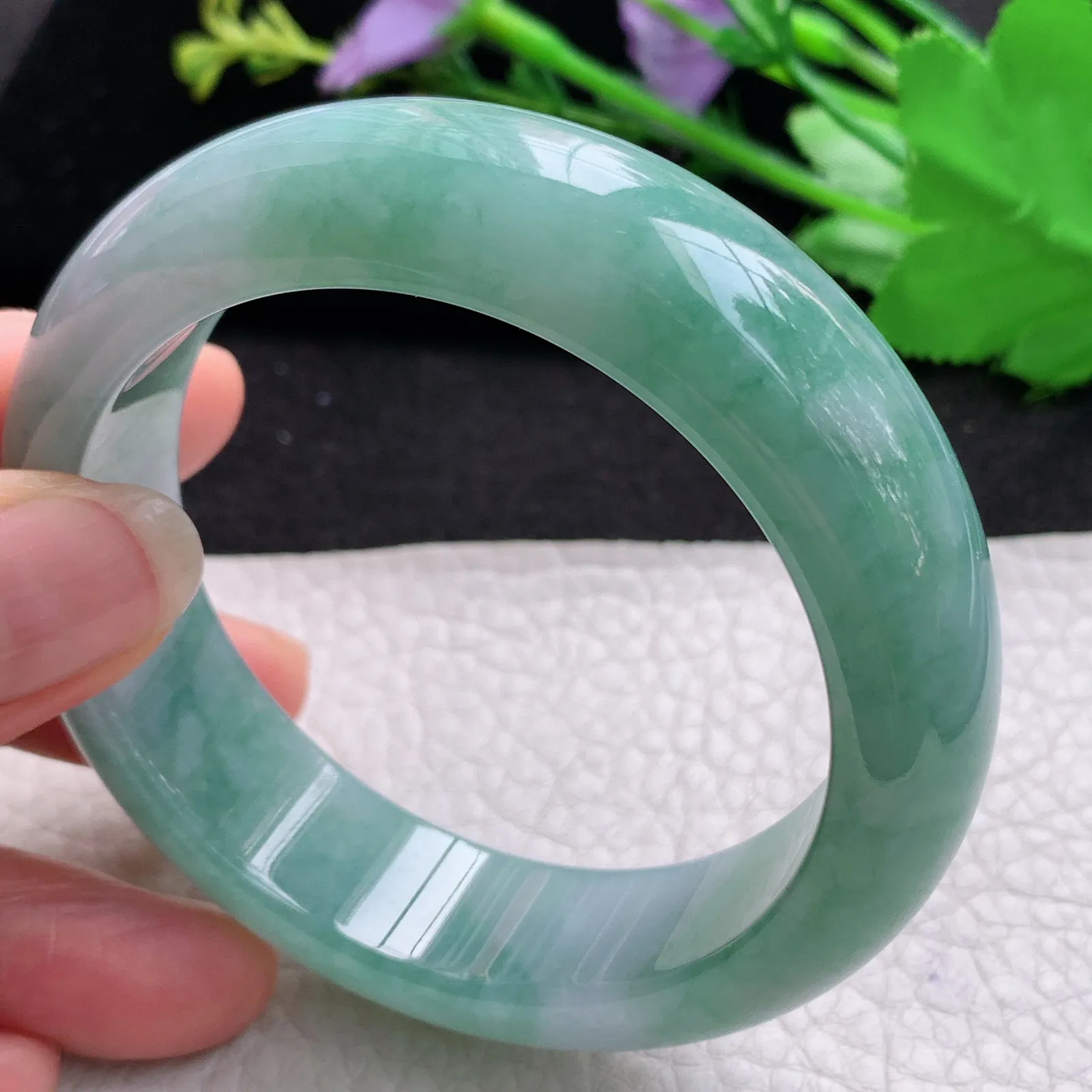 mq清新款55.3*16.2*9轮胎镯 天然缅甸翡翠A货细润厚装宽边玉手环
