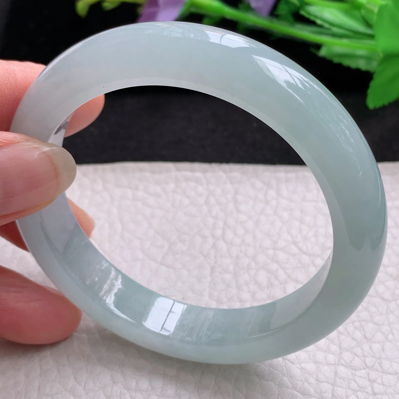 nr年轻清新款57.5*12.2*9平安镯 天然缅甸翡翠A货冰润清爽宽边玉手环