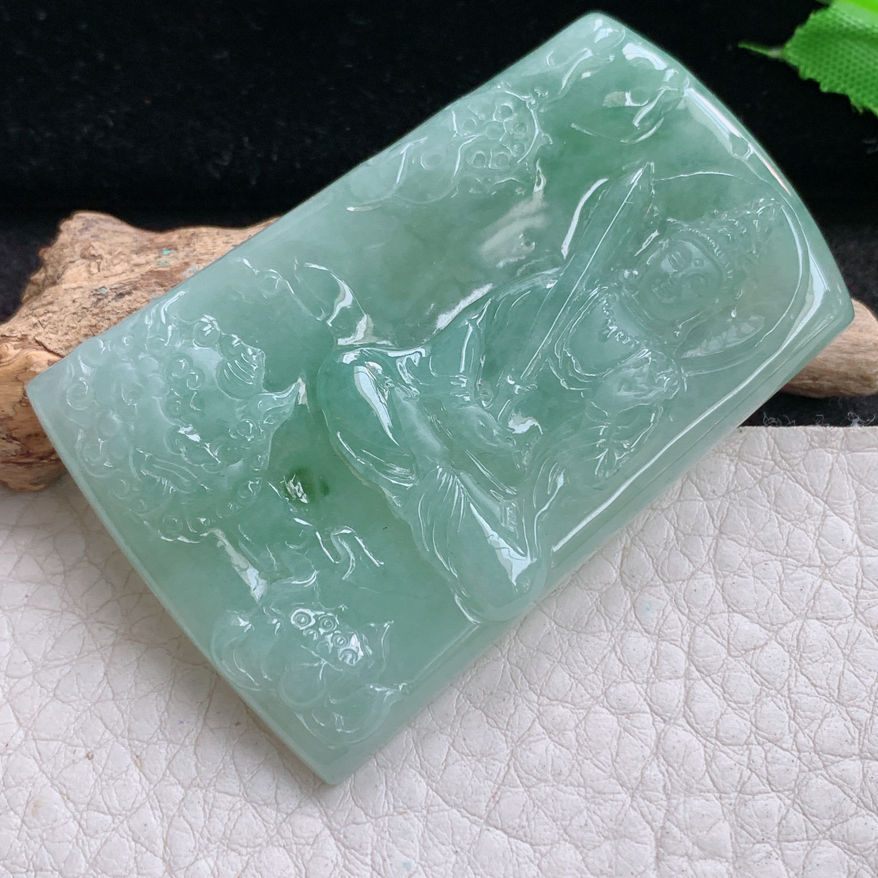 ktj自然光59.5*39*6天然缅甸翡翠冰透文殊观音菩萨吊坠 本命年生肖守护神