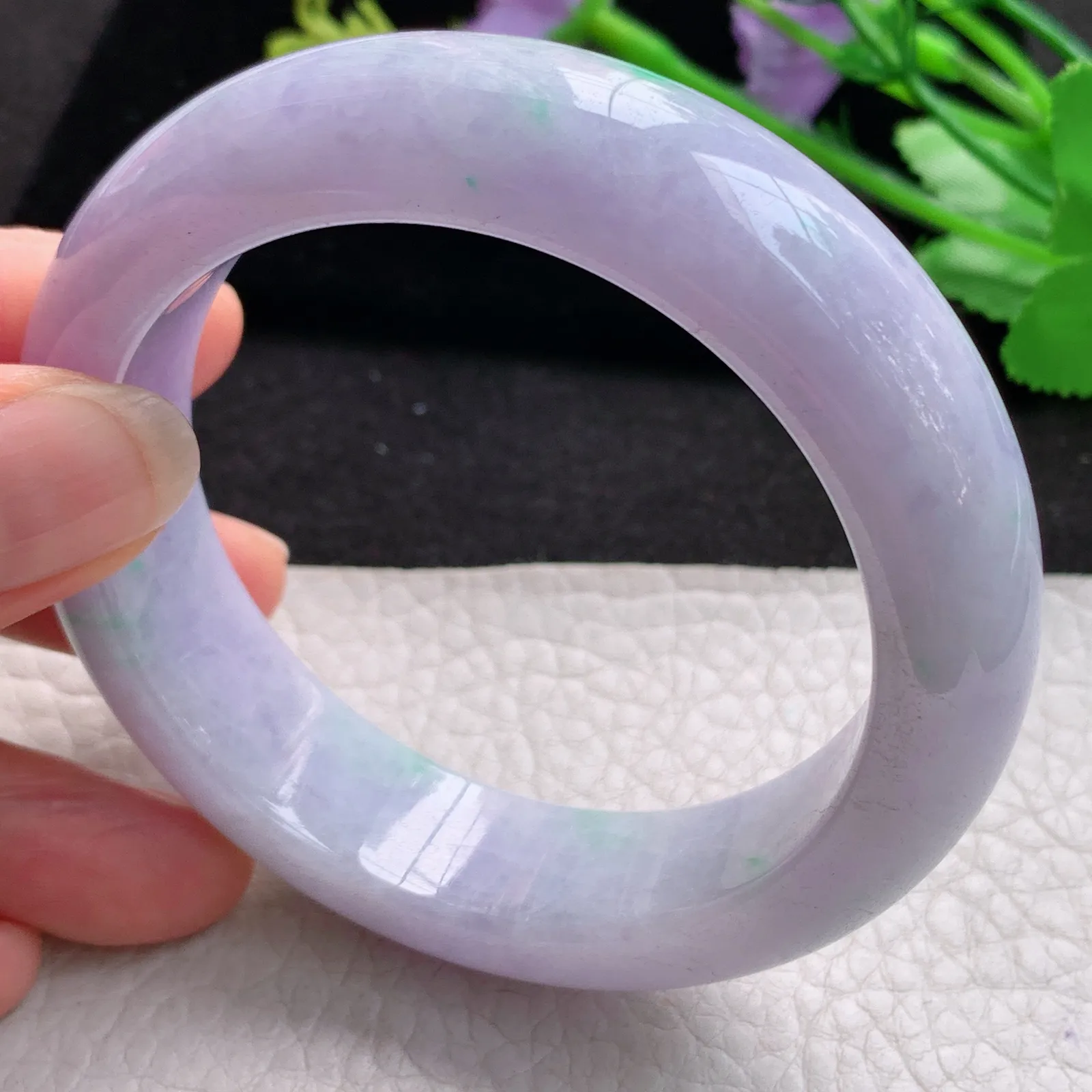 mq梦幻款57*16.3*9.7轮胎镯 天然缅甸翡翠A货细润厚装春带彩宽边玉手环