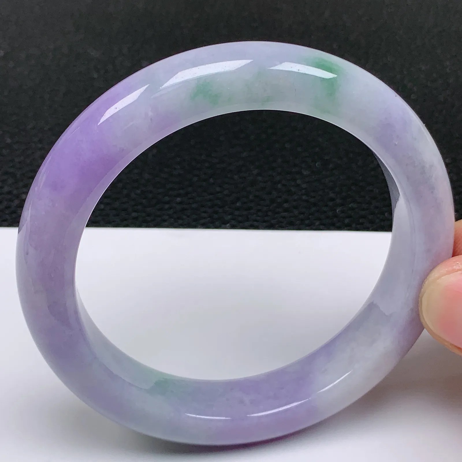 57～58圈口 天然翡翠老坑紫罗兰春带彩正圈手镯 尺寸57.8/12.6/9.5mm