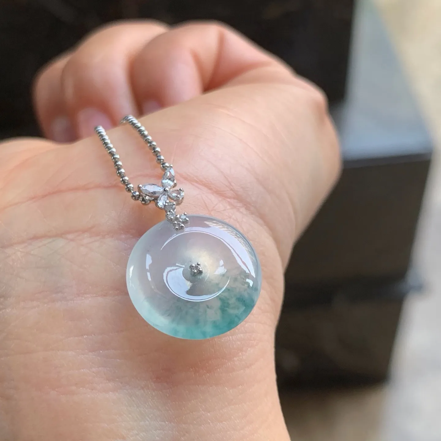 冰种飘花平安扣 18K金镶嵌