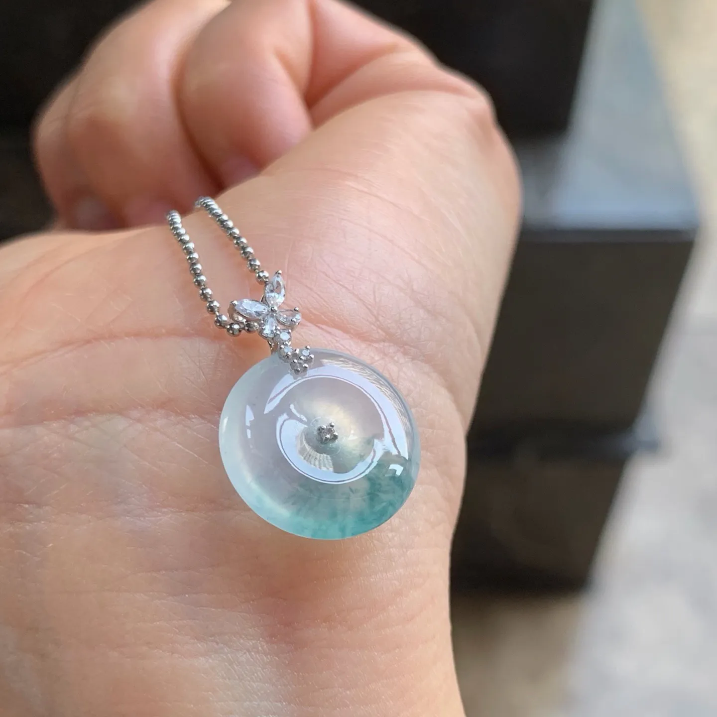 冰种飘花平安扣 18K金镶嵌