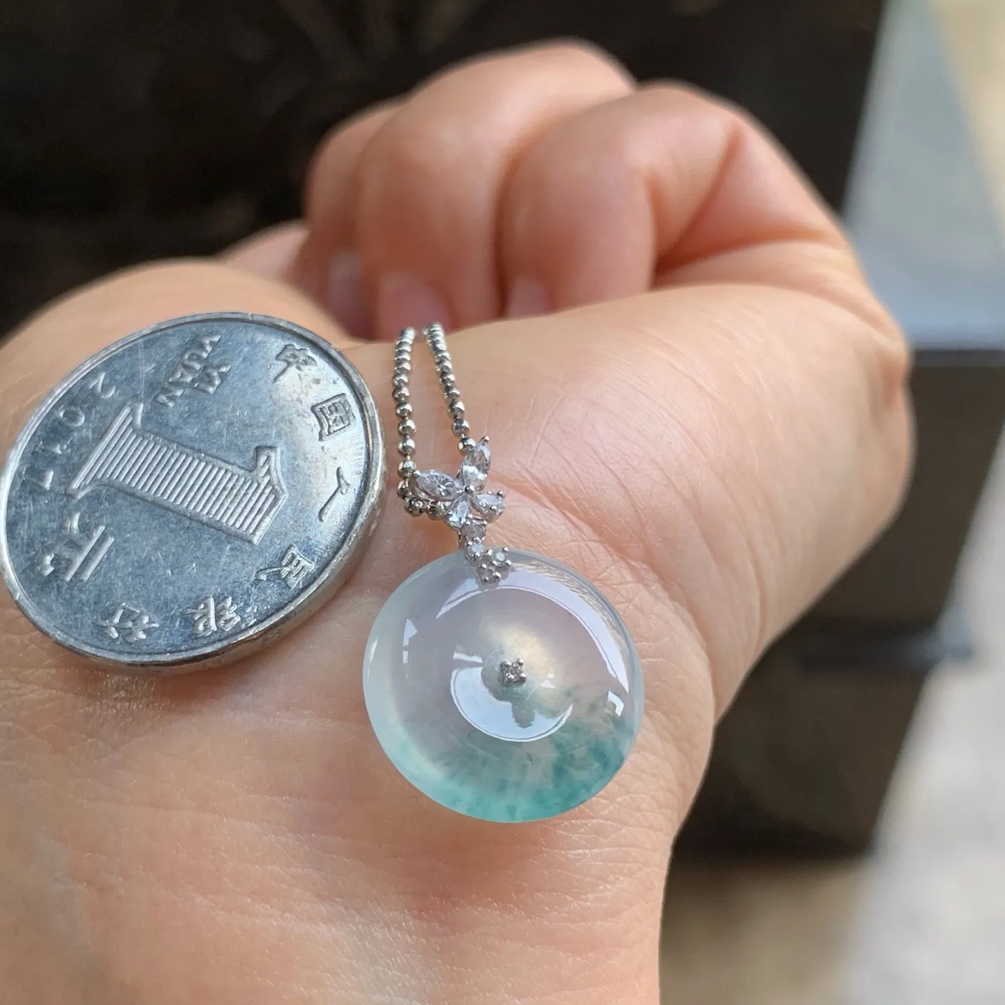 冰种飘花平安扣 18K金镶嵌