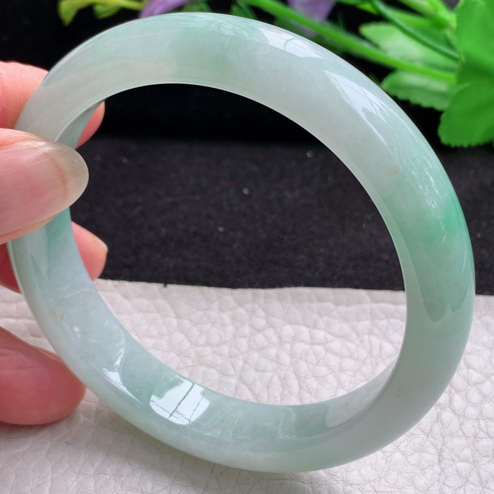 xx清新年轻款57.5*12*7.8平安镯 天然缅甸翡翠A货细润飘绿宽边玉手环