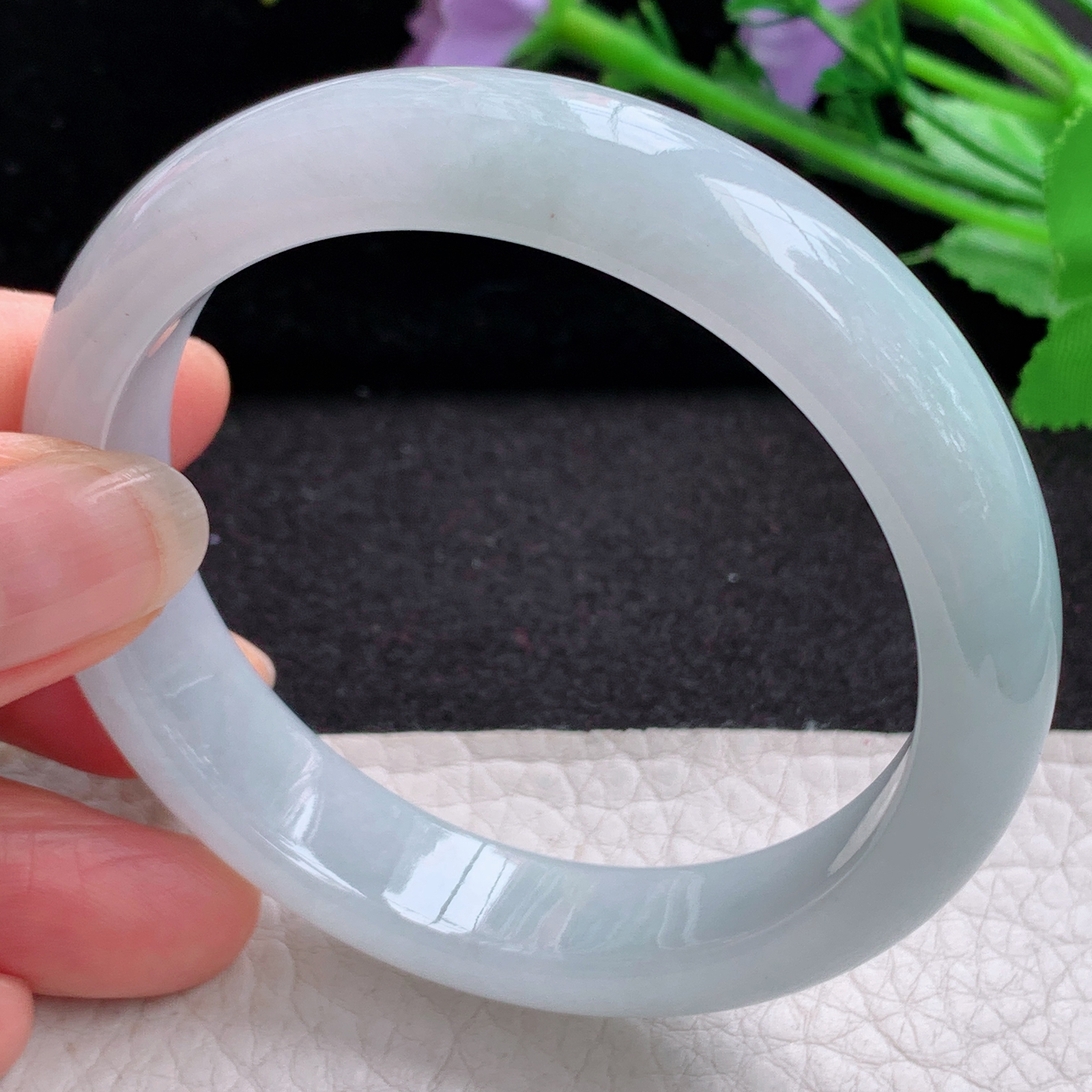 xx晴美55.5*13*7.6平安镯 天然缅甸翡翠A货冰胶晴美宽边玉手环