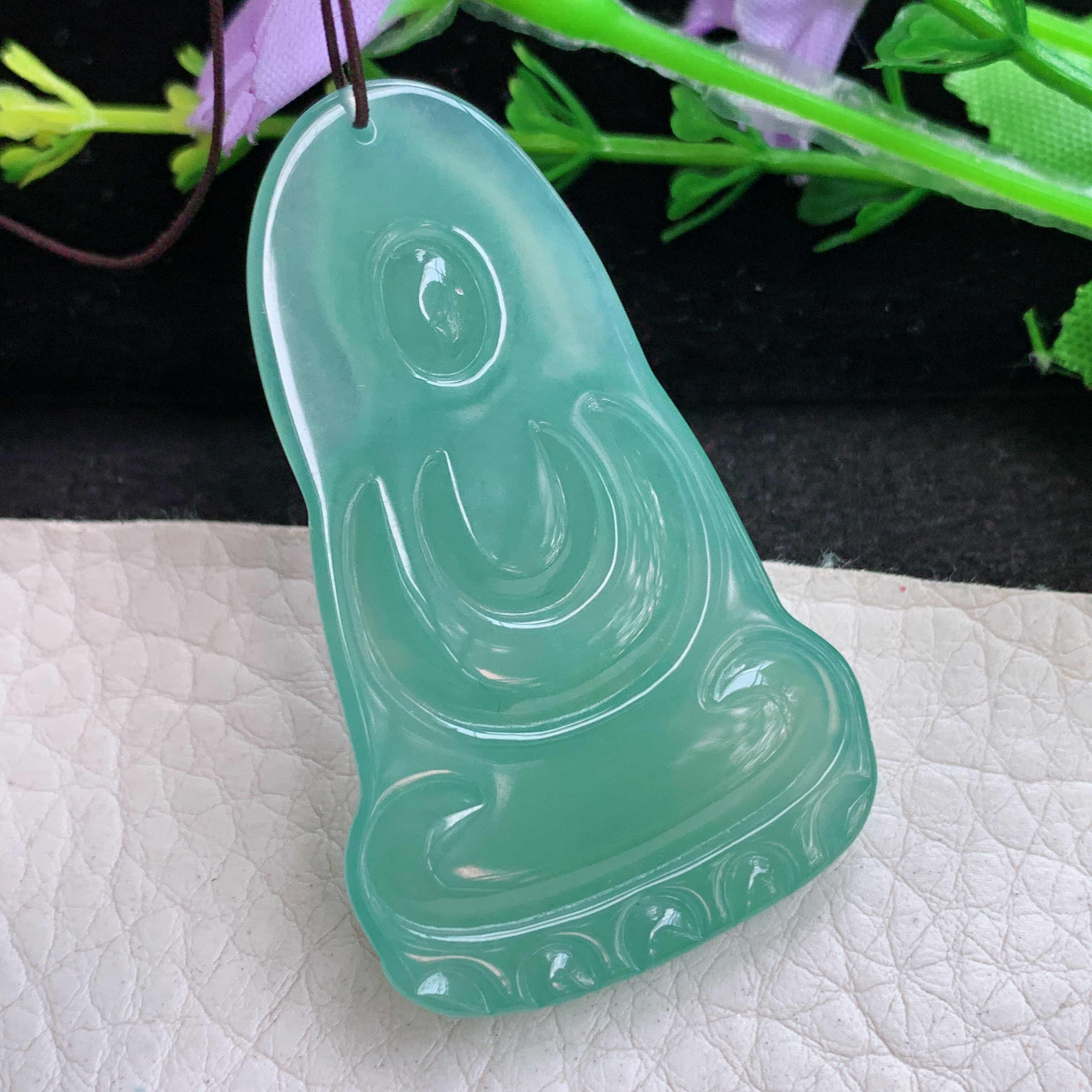 sd自然光50.2*30.8*5.8天然缅甸翡翠冰种油绿素衣观音吊坠 净瓶菩萨玉坠