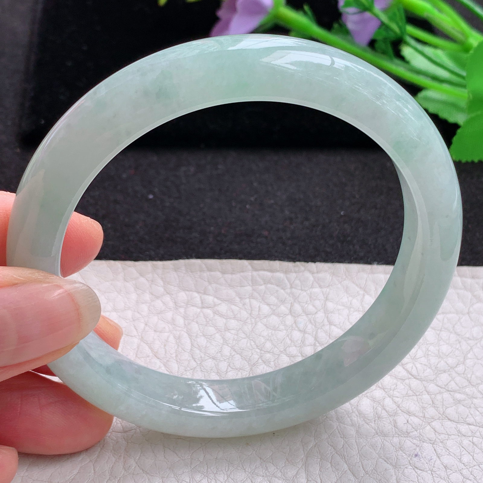 xx晴美大圈口61*11.5*9平安镯 天然缅甸翡翠A货细润晴绿宽边玉手环