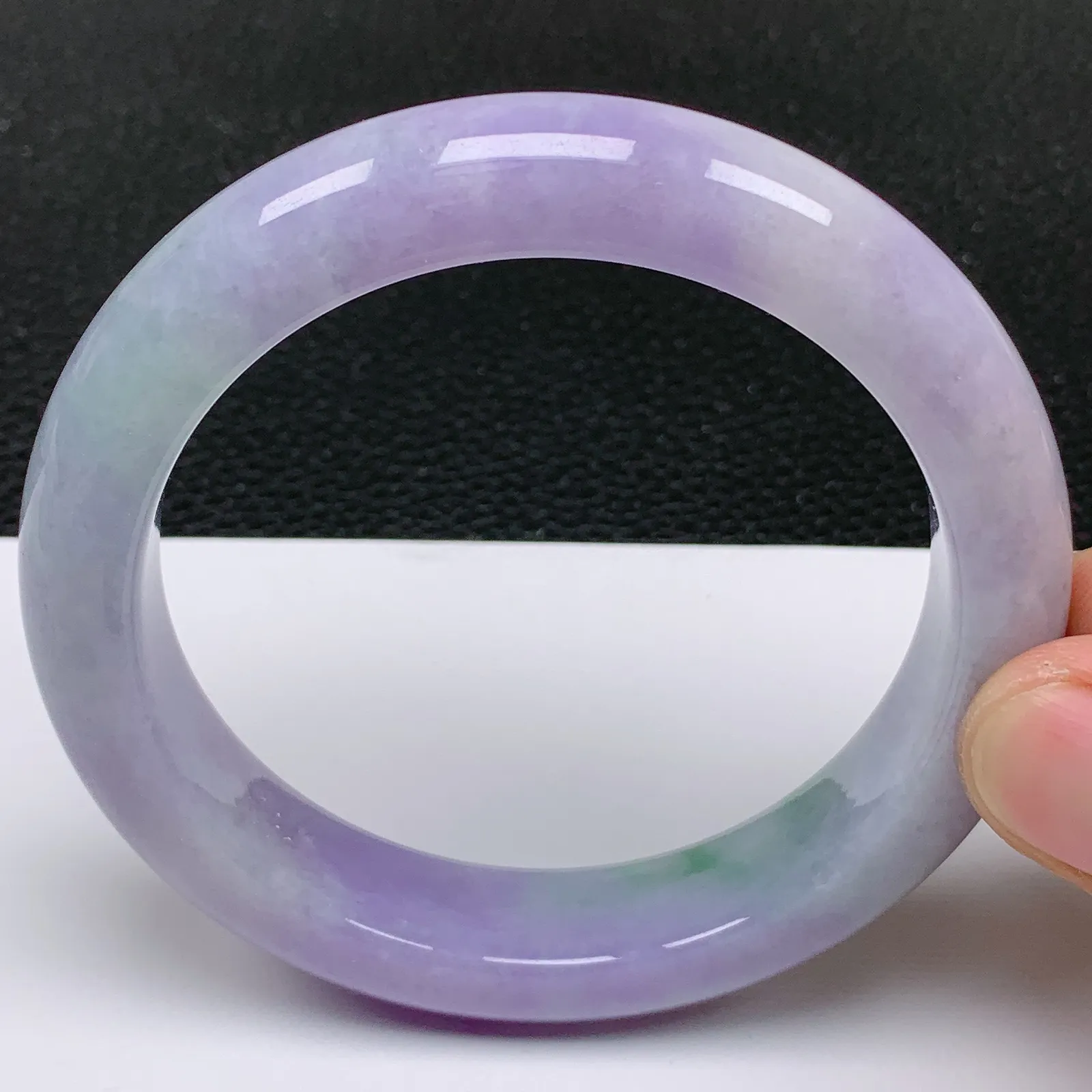 57～58圈口 天然翡翠老坑紫罗兰春带彩正圈手镯 尺寸57.8/12.6/9.5mm