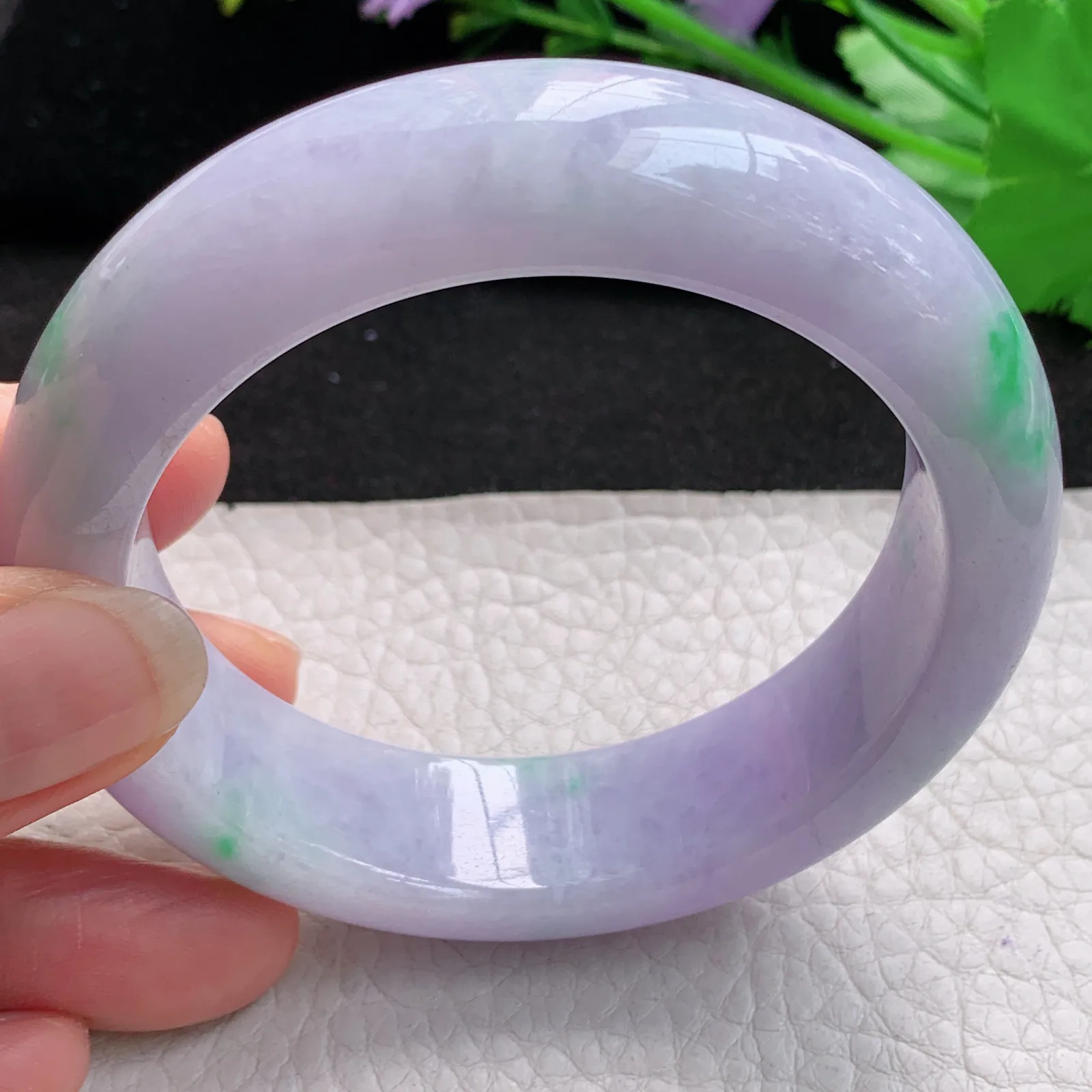 mq梦幻款57*16.3*9.7轮胎镯 天然缅甸翡翠A货细润厚装春带彩宽边玉手环