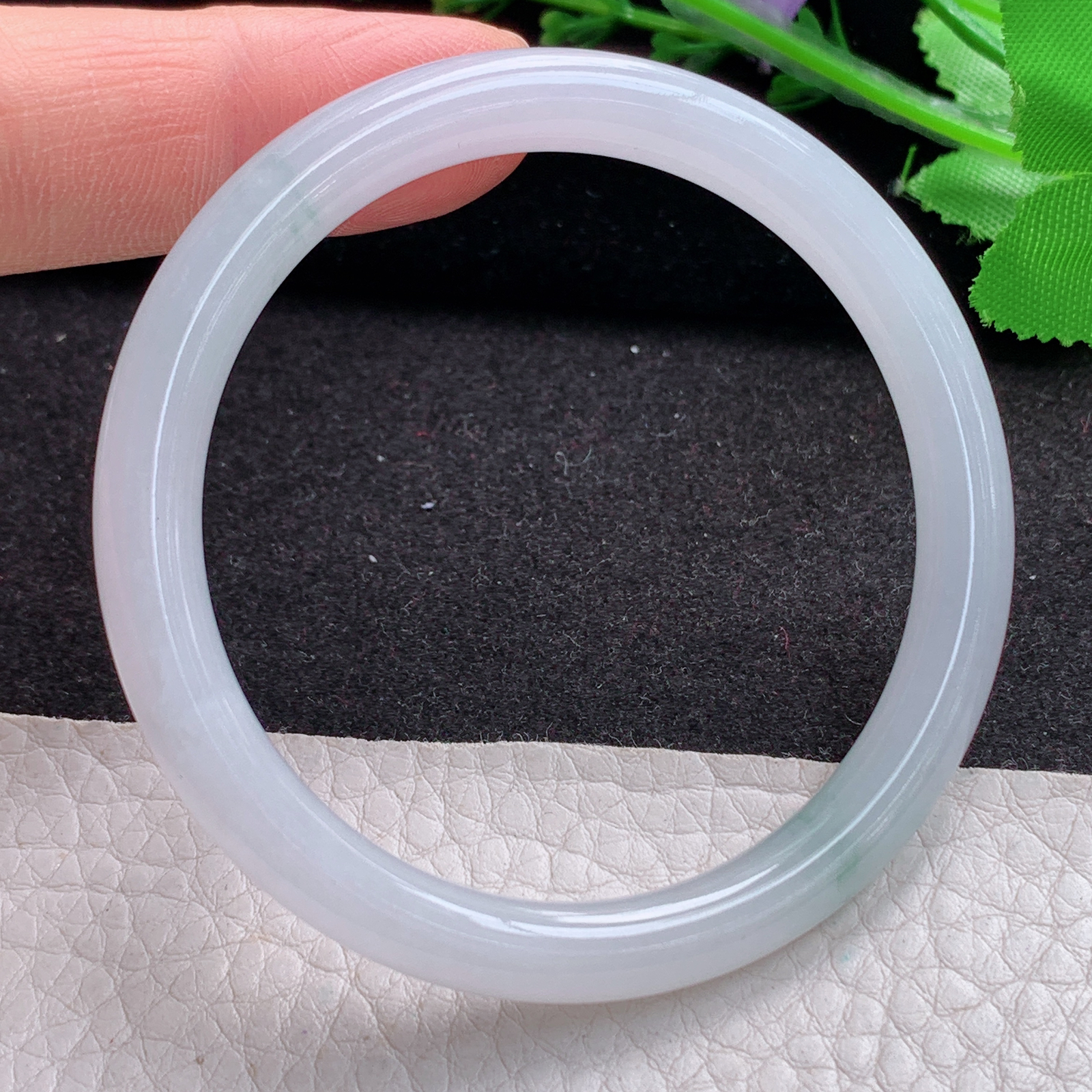 n小圈口51*6.3*6.8叮当镯 天然缅甸翡翠A货冰飘花圆条美人镯