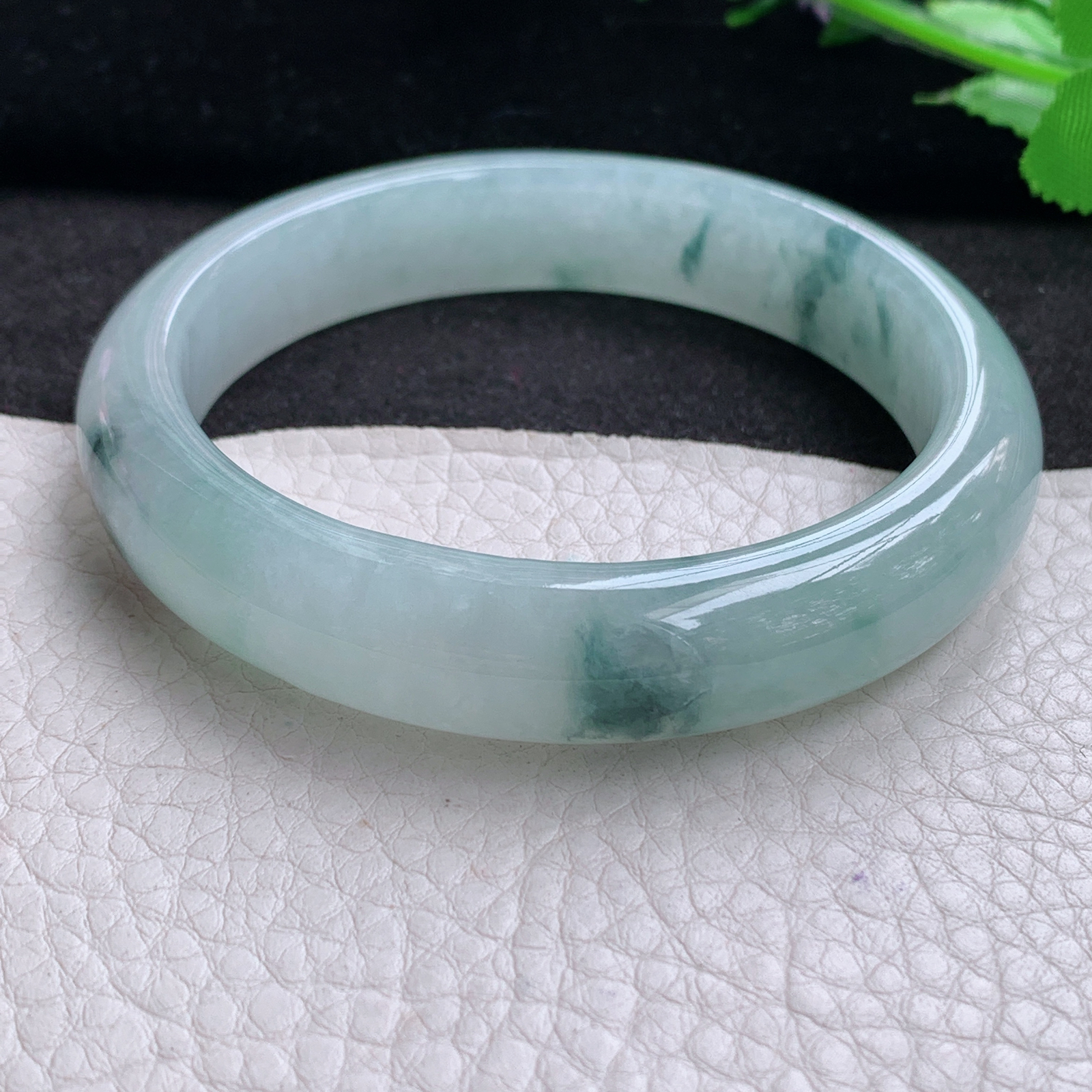 xx冰润飘逸款58.5*12.8*8.6平安镯 天然缅甸翡翠A货细润冰飘花宽边玉手环