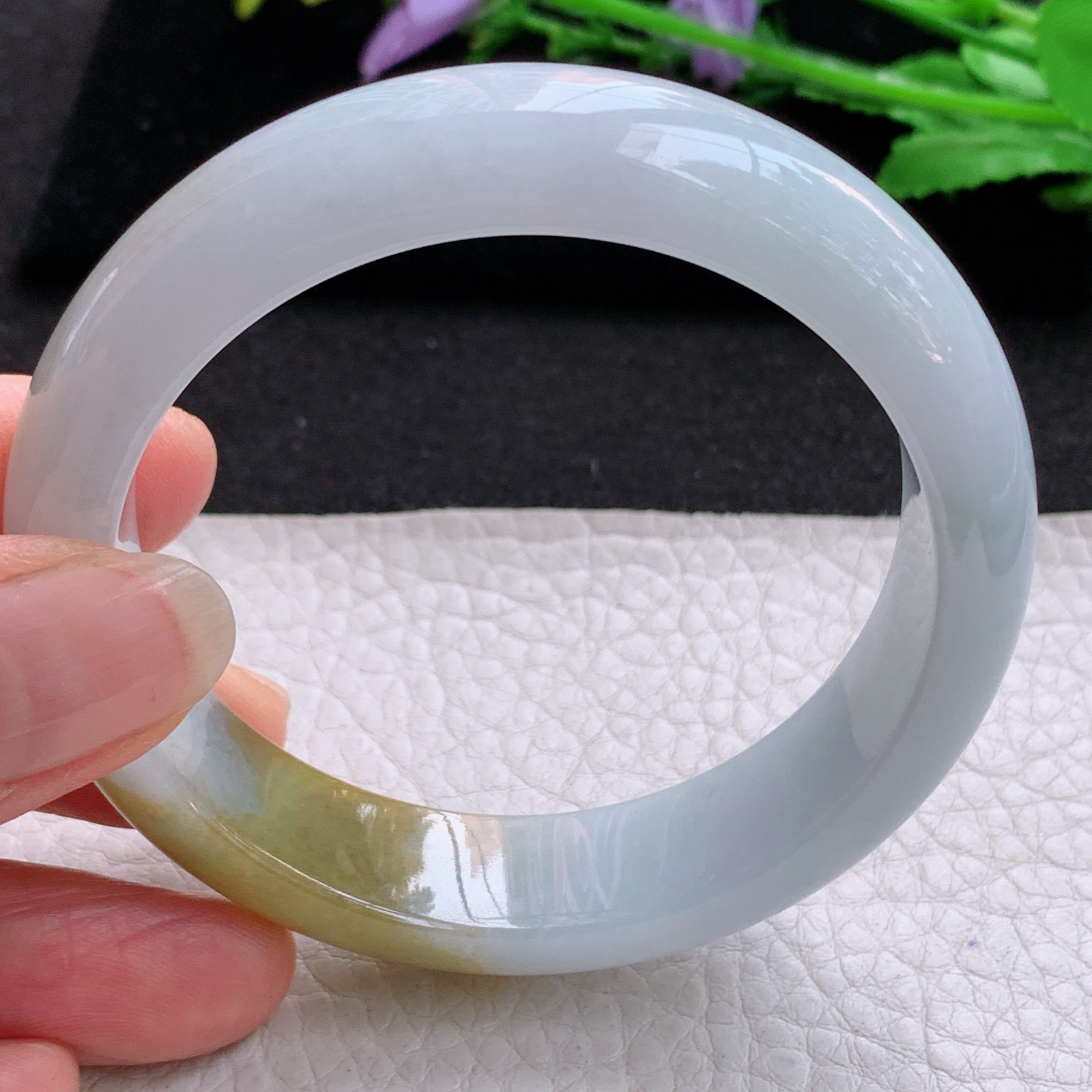 z实拍55.5*14.5*8.5招财镯 天然缅甸翡翠A货胶感双彩宽边玉手环