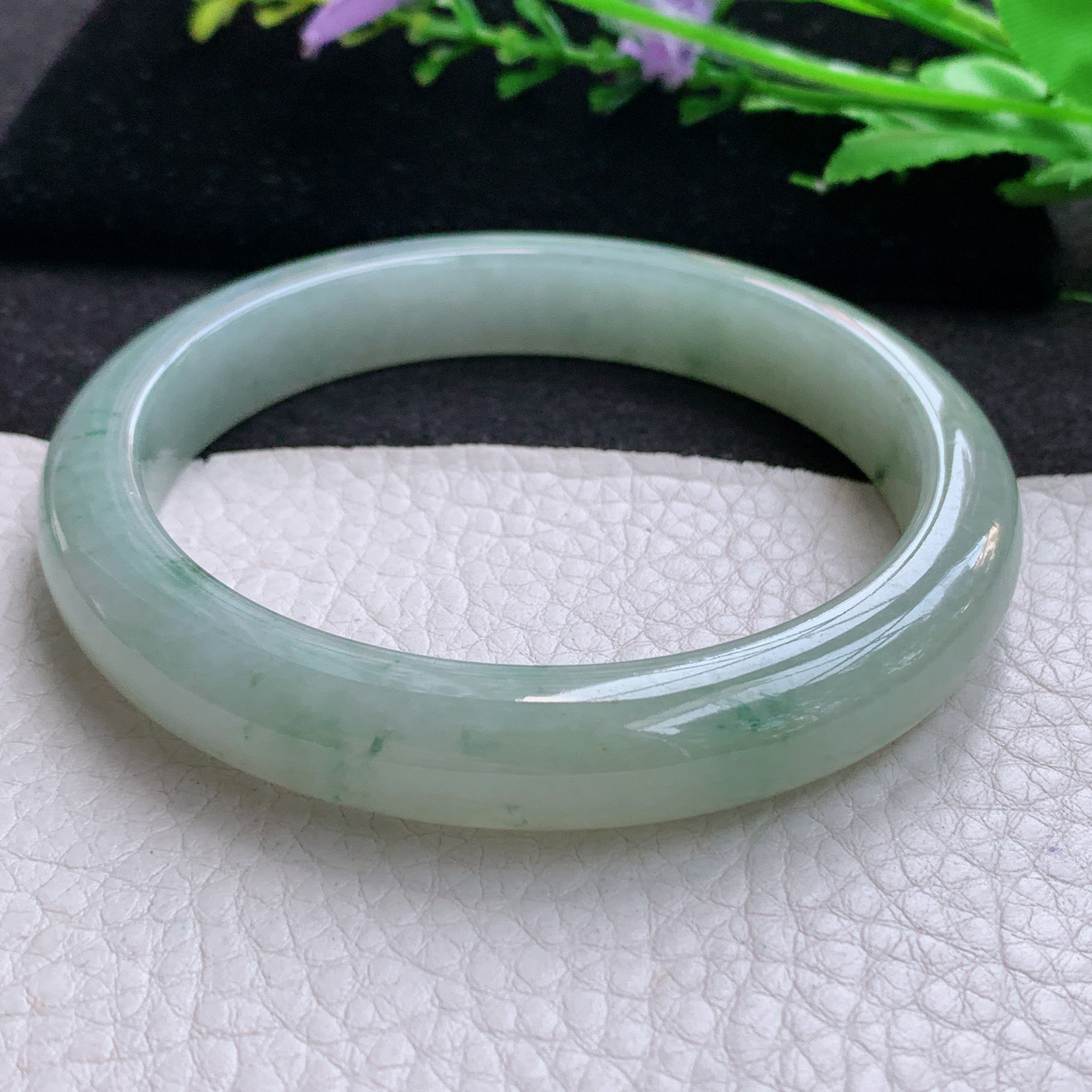 xx大圈口63*11.5*8.8平安镯 天然缅甸翡翠A货冰胶飘花宽边玉手环