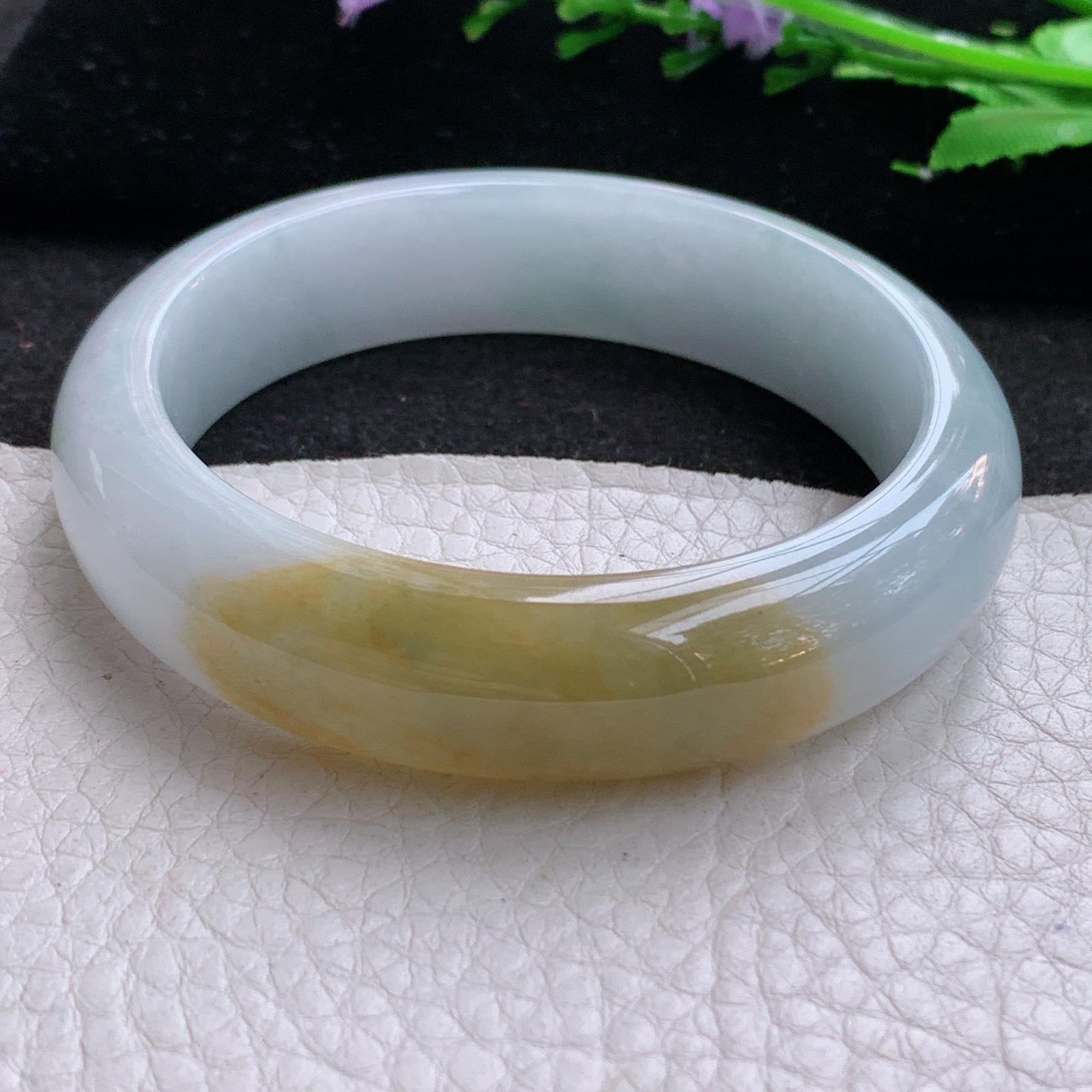 z实拍55.5*14.5*8.5招财镯 天然缅甸翡翠A货胶感双彩宽边玉手环