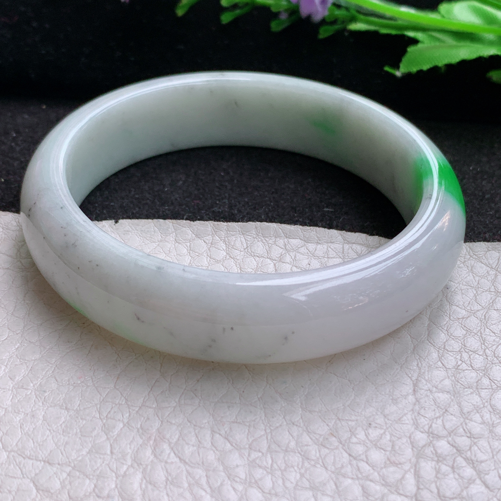 nr实拍57*14.2*7.5平安镯 天然缅甸翡翠A货细润飘阳绿宽边玉手环